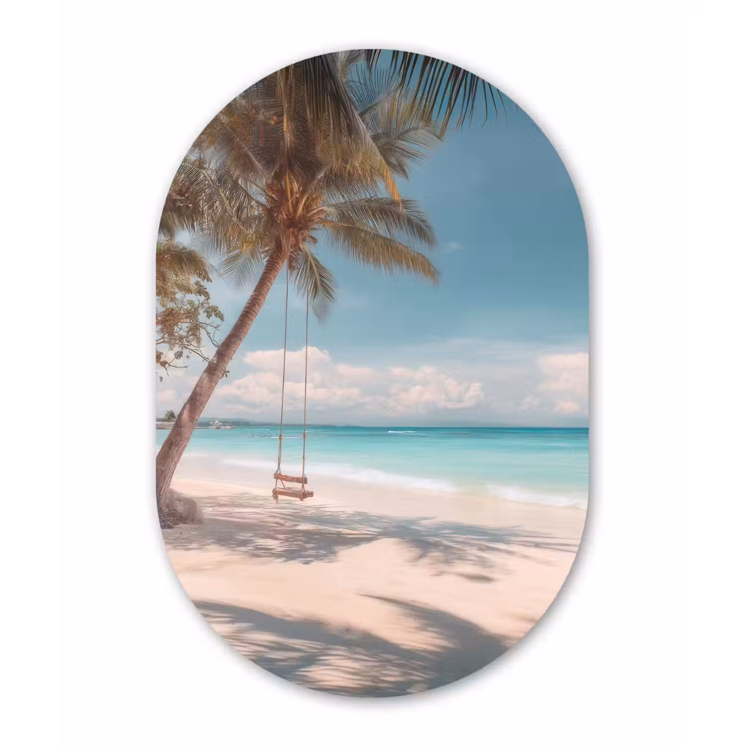 Palmboom - Schommel - Strand - Lucht Wandcirkel Ovaal Glas middel -3d