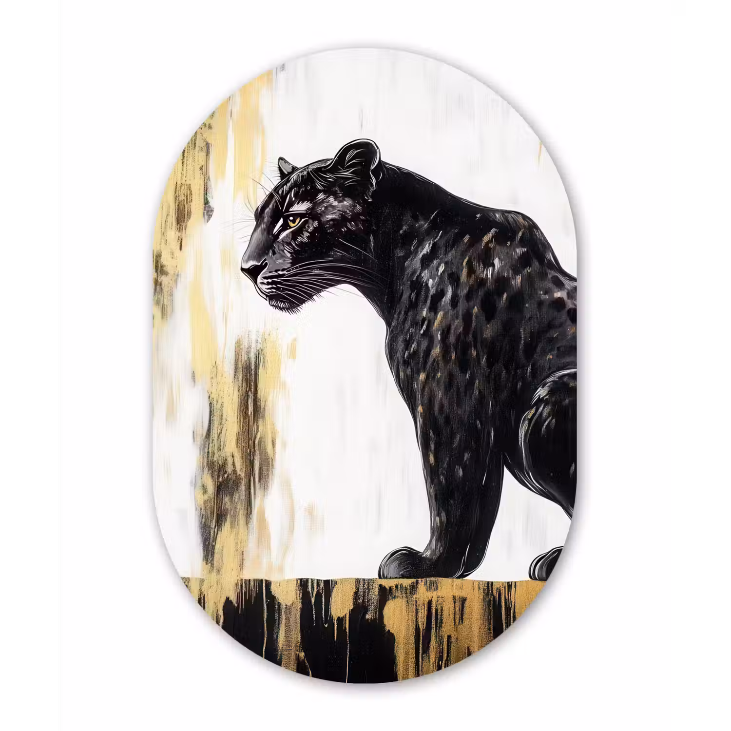 Panter - Zwart - Abstract - Goud Wandcirkel Ovaal Glas middel -3d