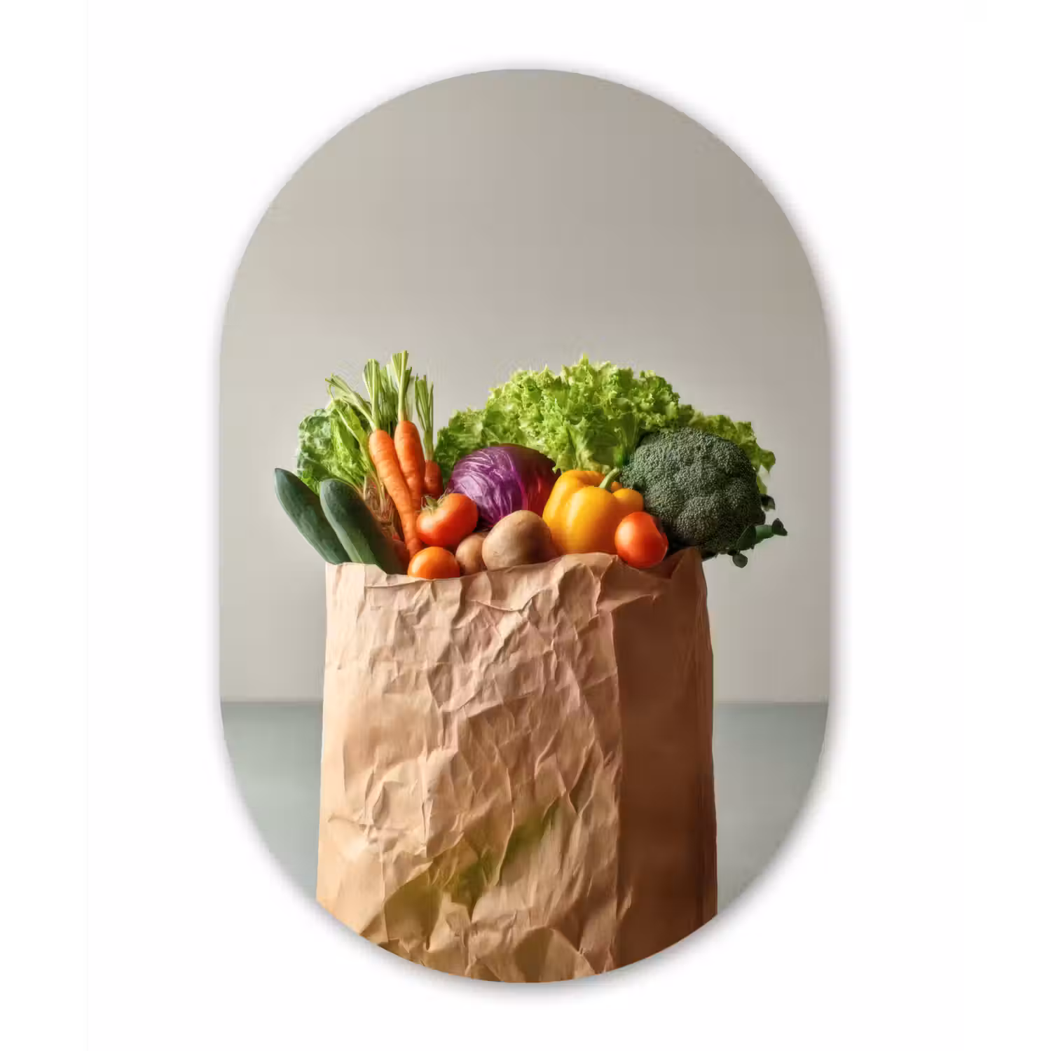 Papieren - Boodschappen - Groente - Kleurrijk Wandcirkel Ovaal Glas middel -3d