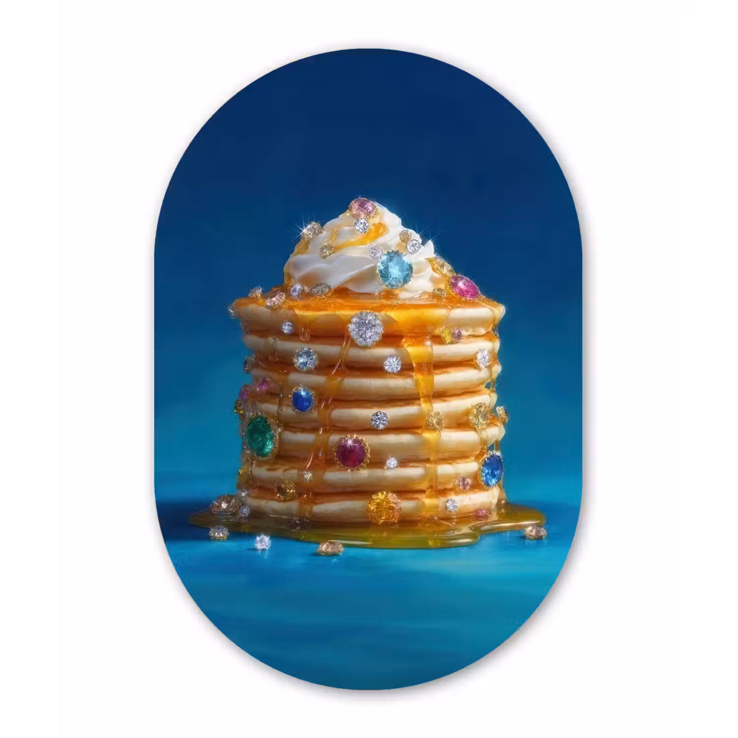 Pannenkoeken - Steentjes - Glitter - Slagroom Wandcirkel Ovaal Glas middel -3d
