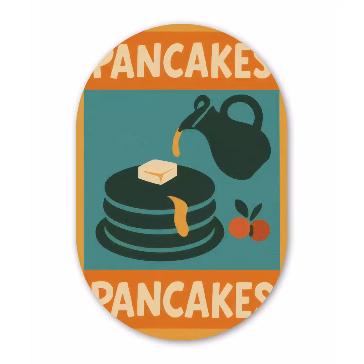 Pannenkoeken - Siroop - Illustratie - Oranje Wandcirkel Ovaal Glas middel -3d