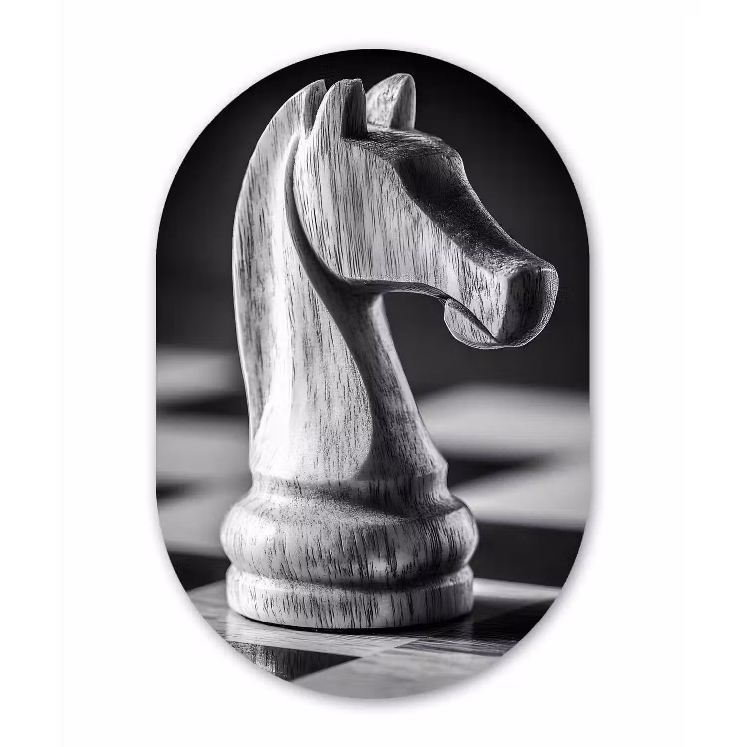 Paard - Hout - Schaalbord - Zwart Wandcirkel Ovaal Glas middel -3d