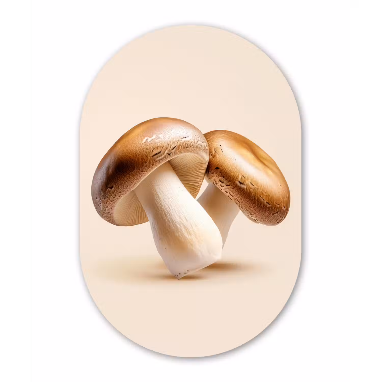 Champignons - Zacht - Beige Wandcirkel Ovaal Glas middel -3d
