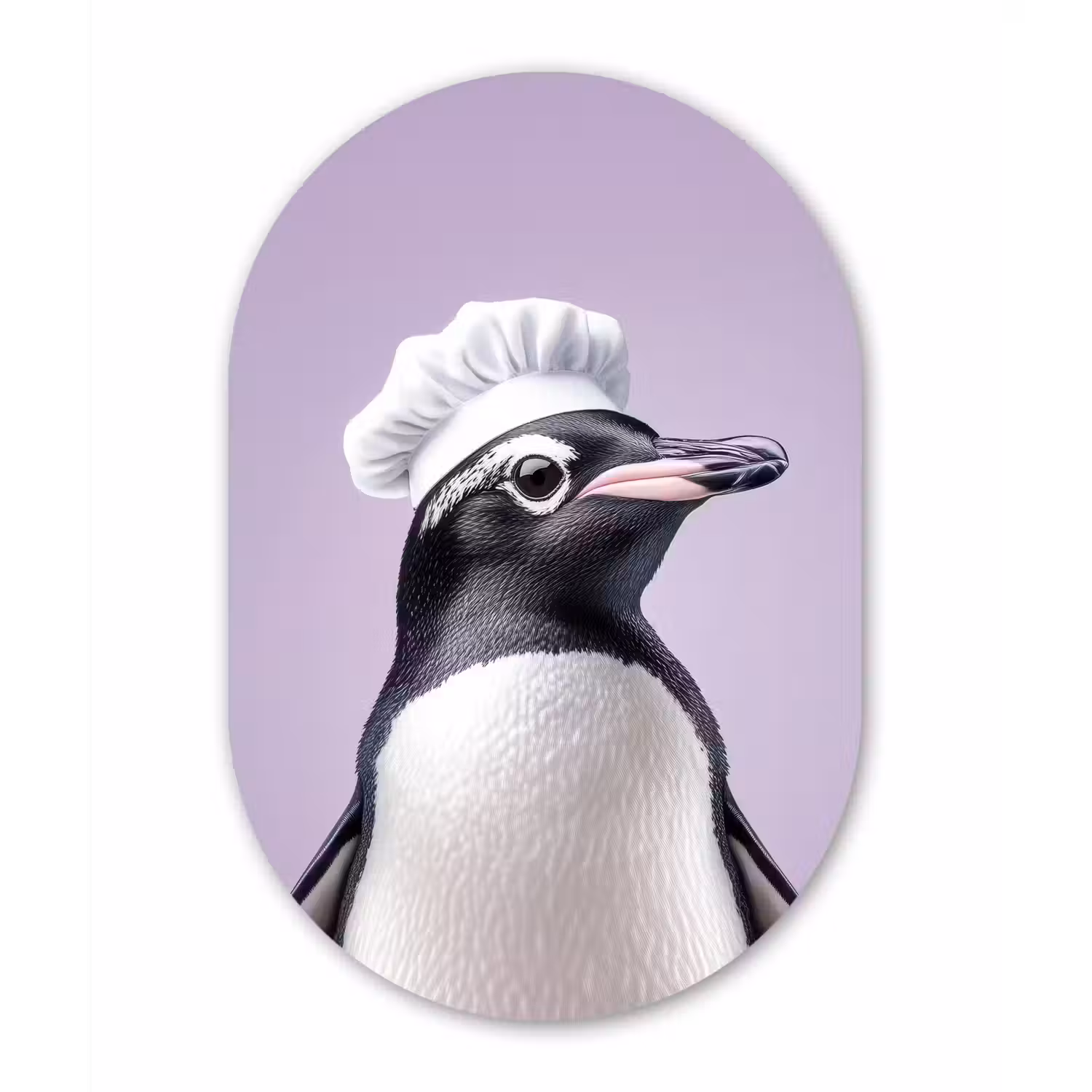 Pinguïn - Koksmuts - Lief - Paars Wandcirkel Ovaal Glas middel -3d