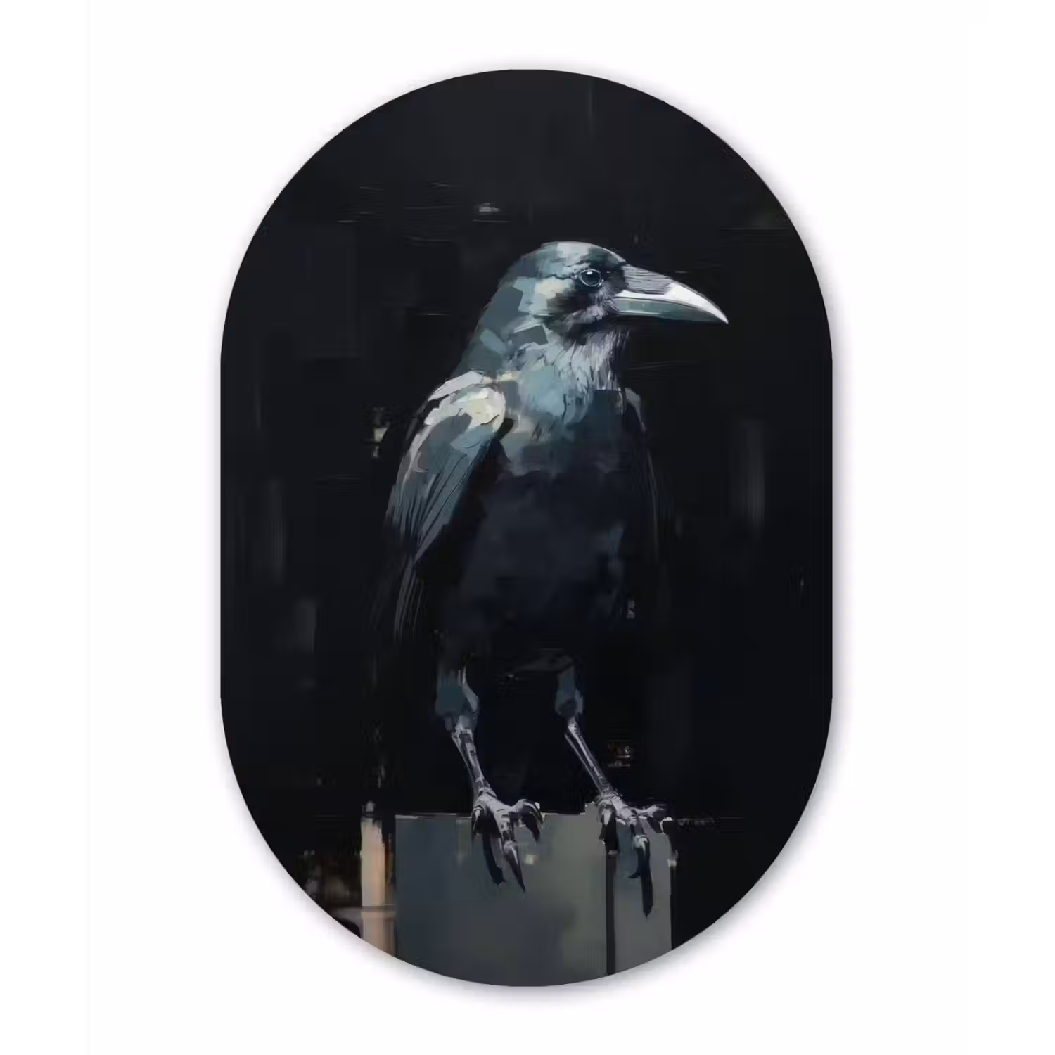 Raaf - Vogels - Zwart Wandcirkel Ovaal Glas middel -3d