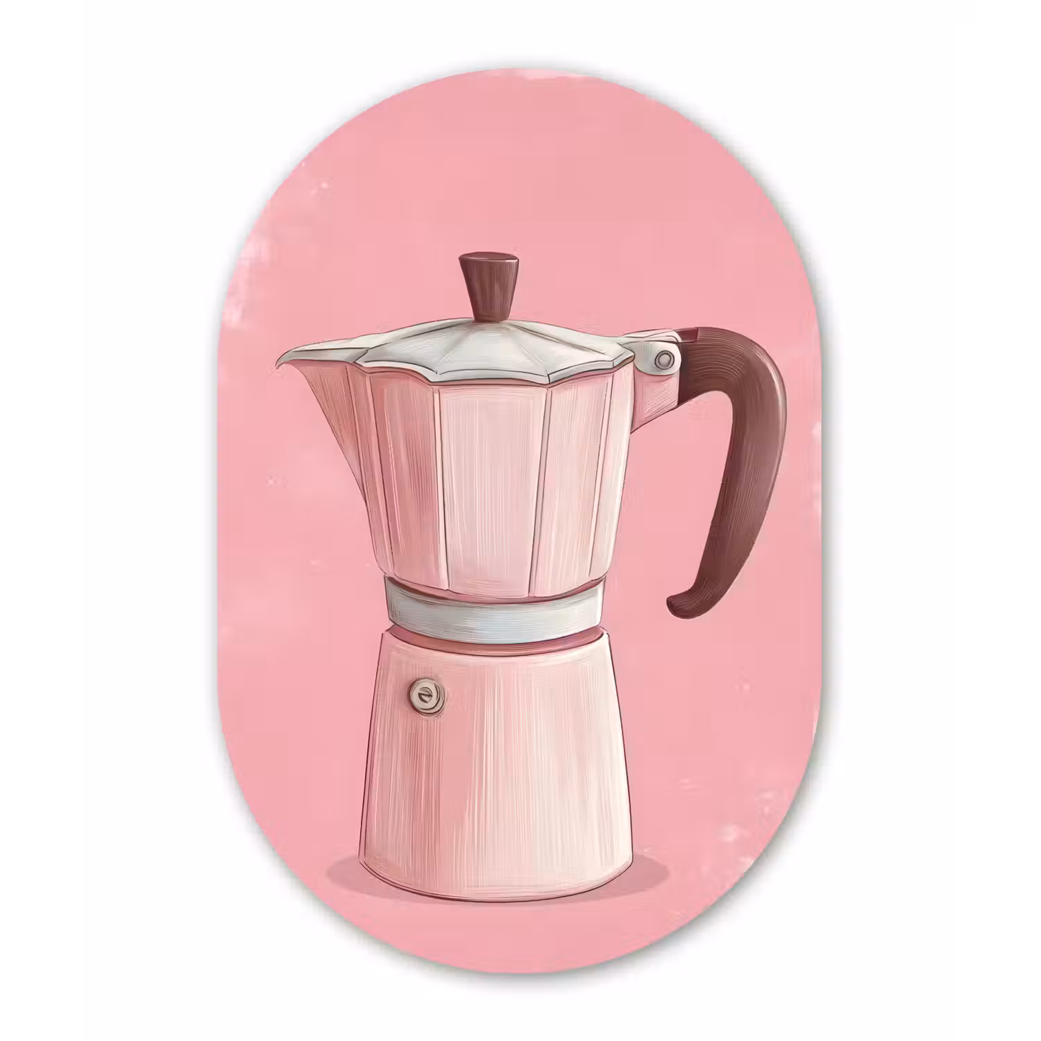Roze - Mokkapot - Illustratie - Koffie Wandcirkel Ovaal Glas middel -3d