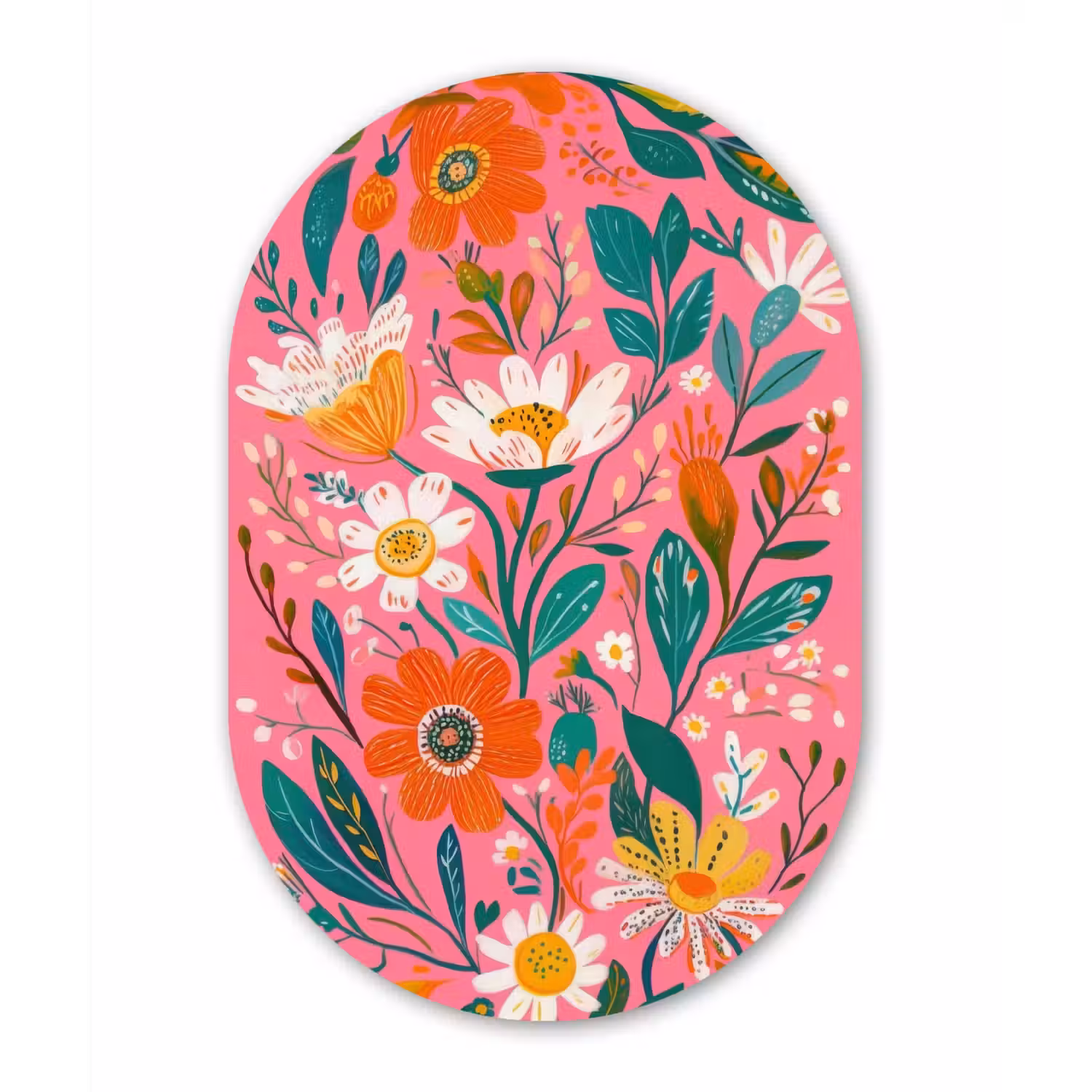 Roze - Bloemen - Wit - Oranje Wandcirkel Ovaal Glas middel -3d