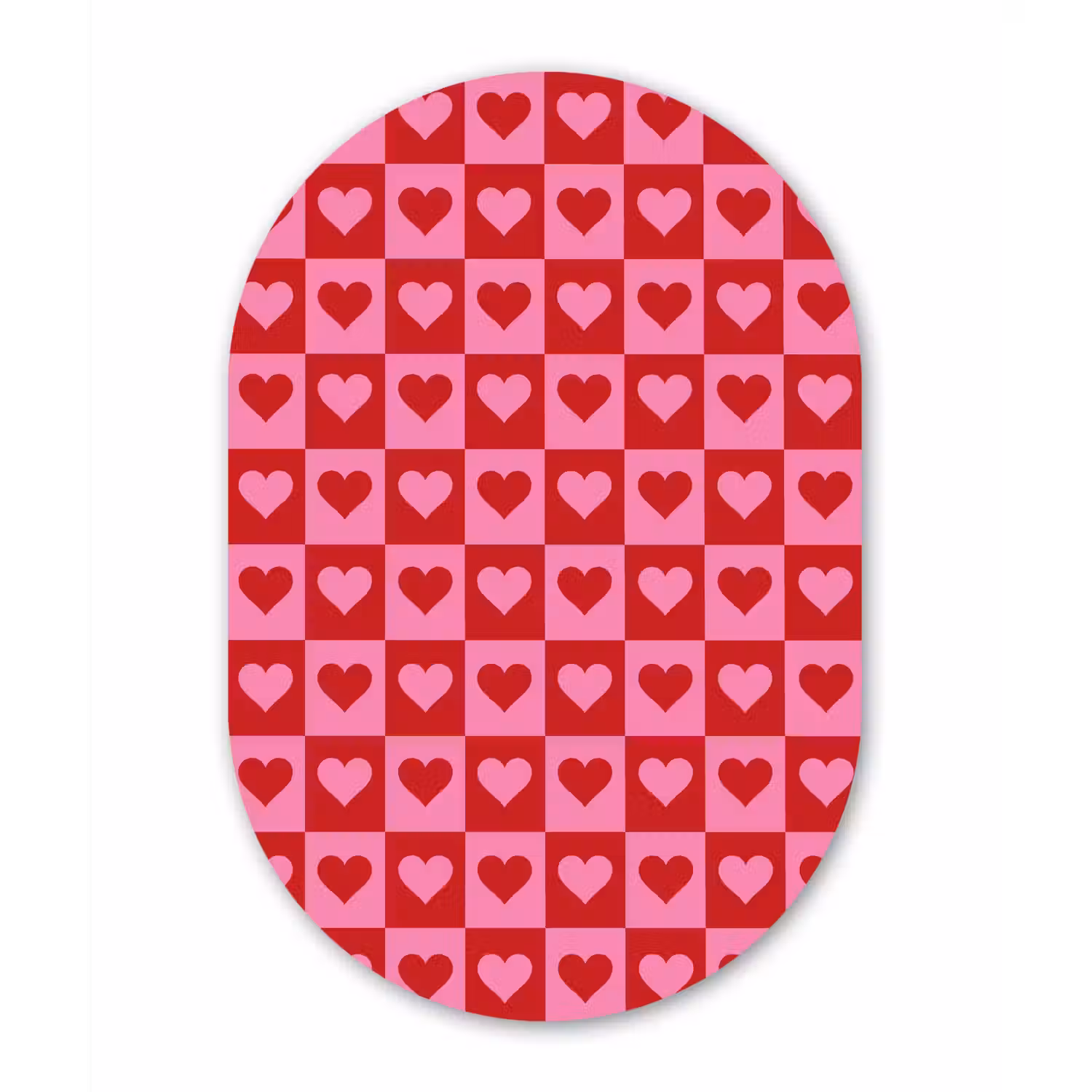 Rood - Roze - Schaakbord - Valentijn Wandcirkel Ovaal Glas middel -3d