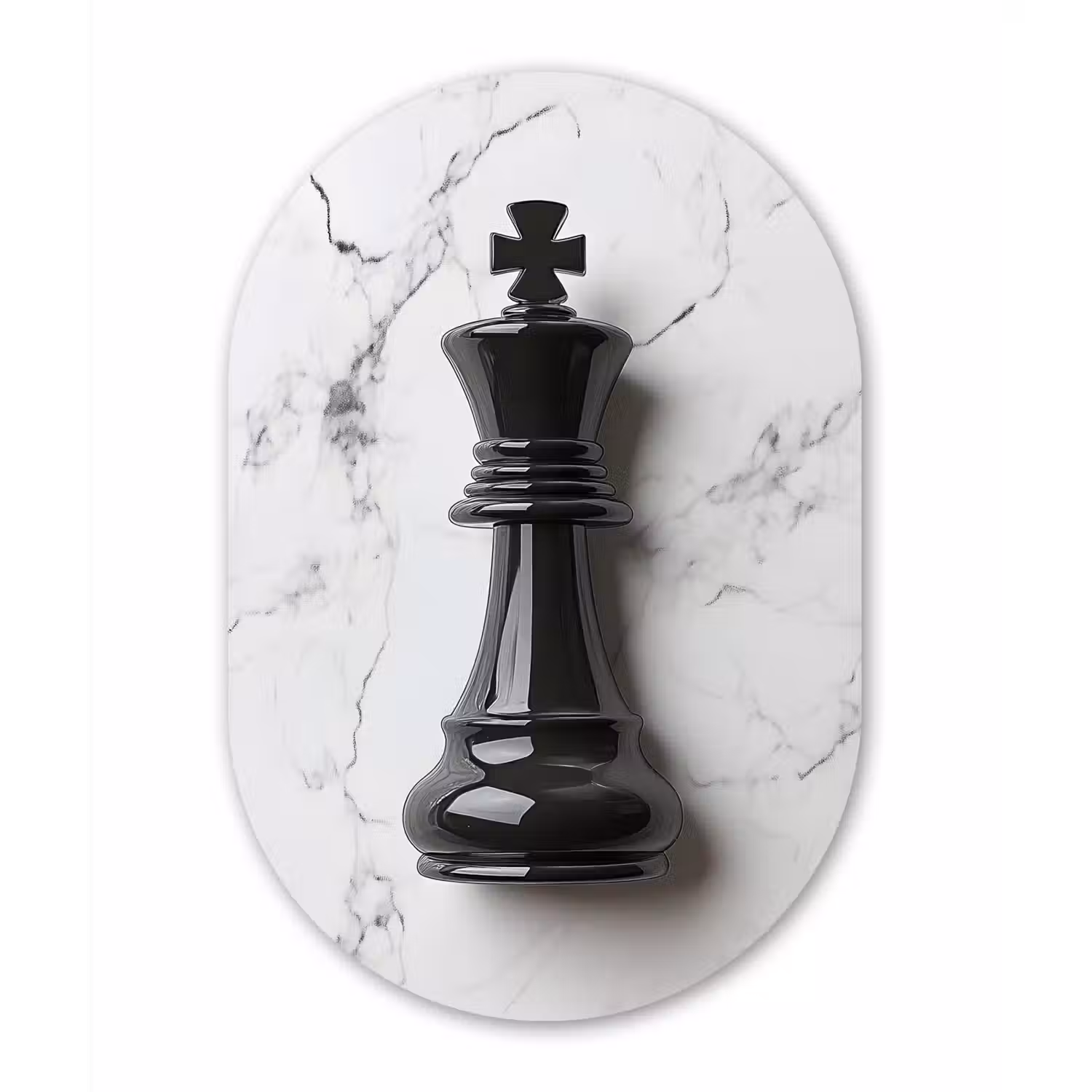 Schaakstuk - Koning - Zwart - Marmer Wandcirkel Ovaal Glas middel -3d
