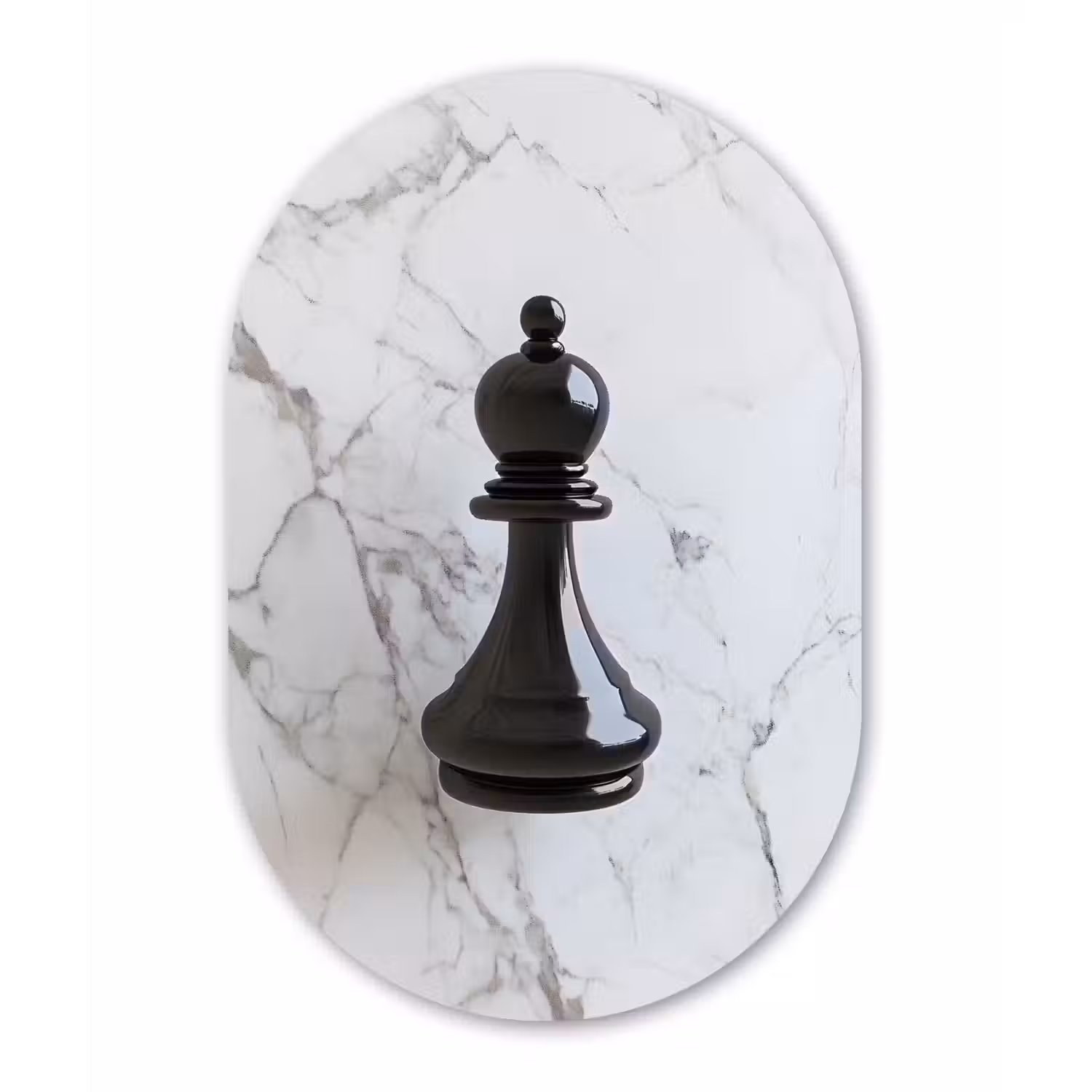 Schaakstuk - Loper - Zwart - Marmer Wandcirkel Ovaal Glas middel -3d