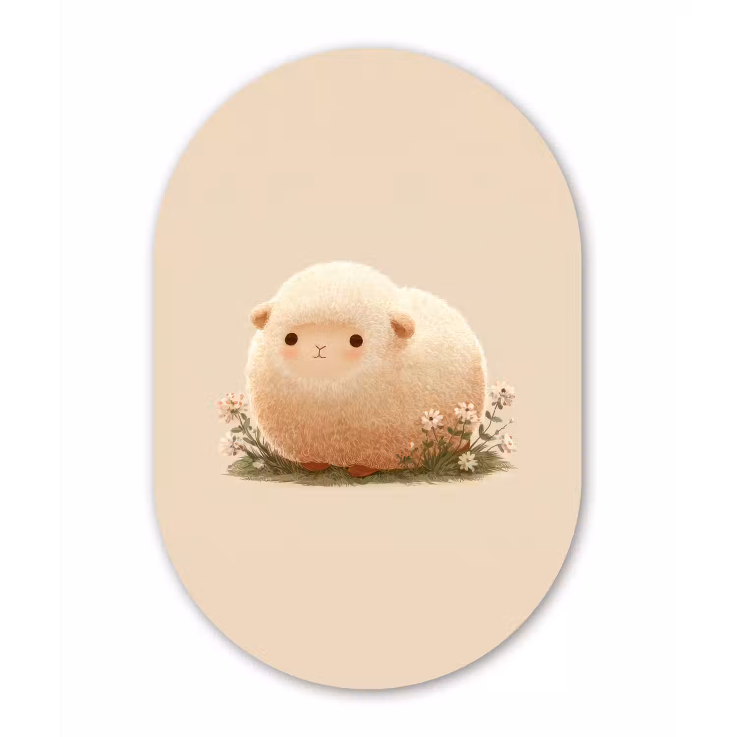 Schaap - Beige - Bloemen Wandcirkel Ovaal Glas middel -3d