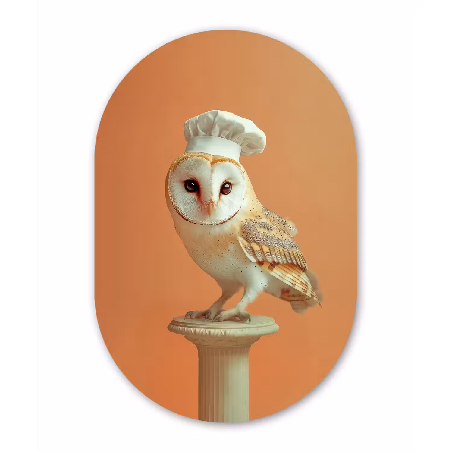 Kerkuil - Koksmuts - Oranje - Vogel Wandcirkel Ovaal Glas middel -3d