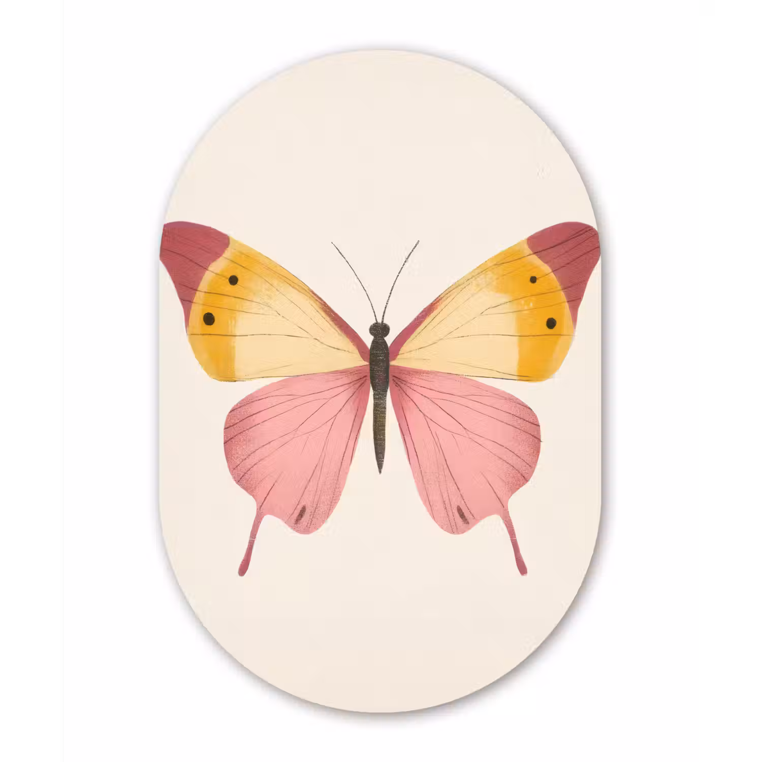 Vlinder - Illustratie - Roze Wandcirkel Ovaal Glas middel -3d