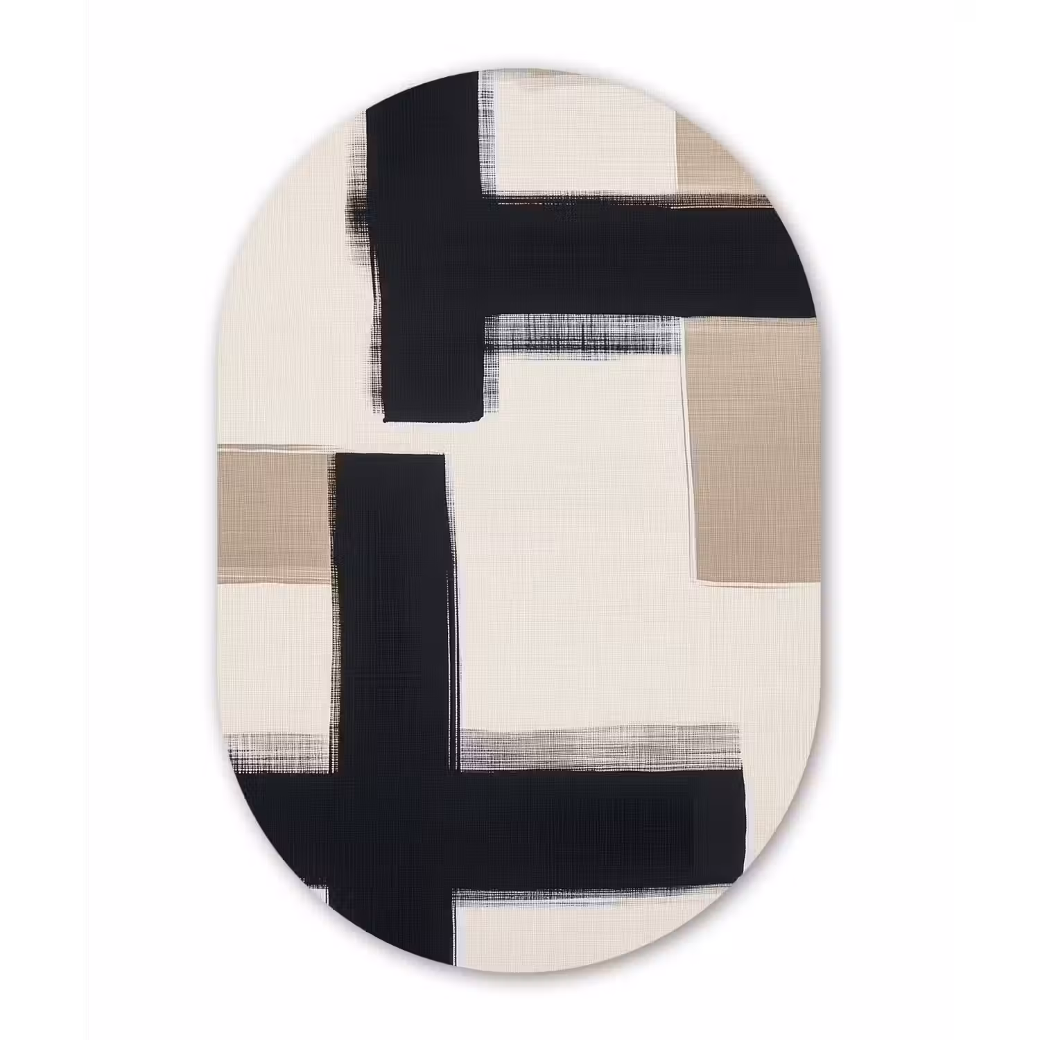 Zwart - Abstract - Japandi Wandcirkel Ovaal Glas middel -3d