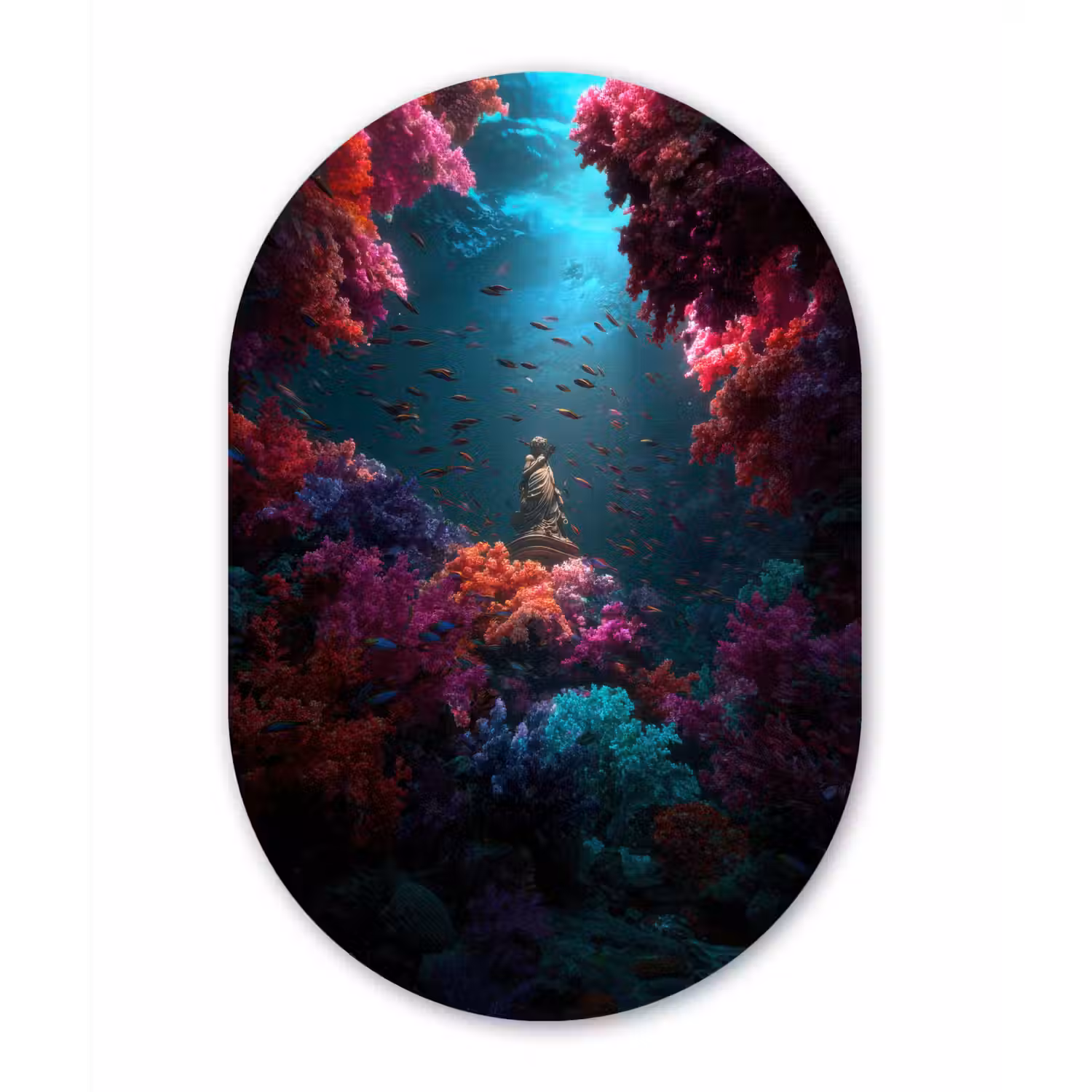 Standbeeld - Zeebodem - Koraal - Kleurrijk Wandcirkel Ovaal Glas middel -3d