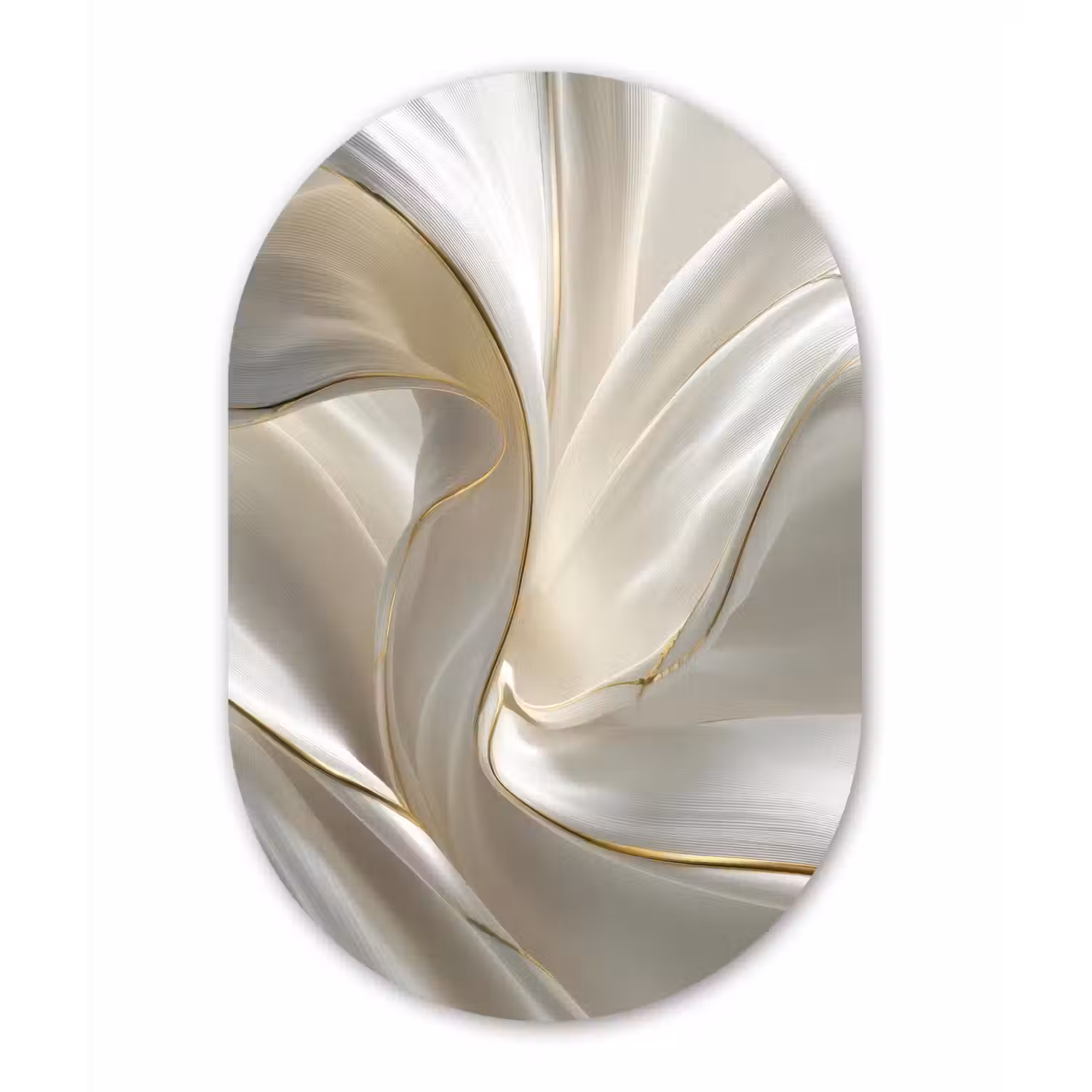 Stof - Plooien - Goud Wandcirkel Ovaal Glas middel -3d