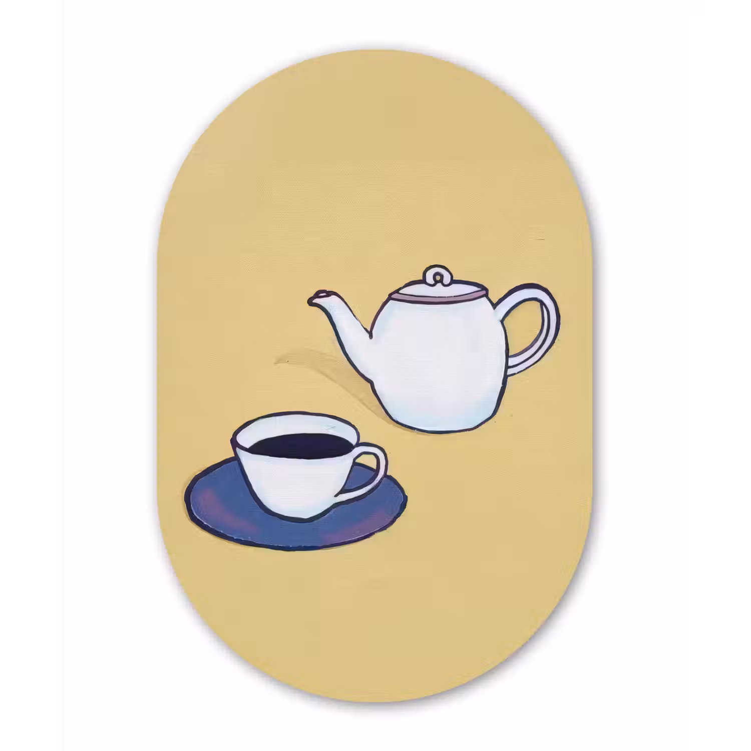 Theepot - Kopje - Beige - Illustratie Wandcirkel Ovaal Glas middel -3d