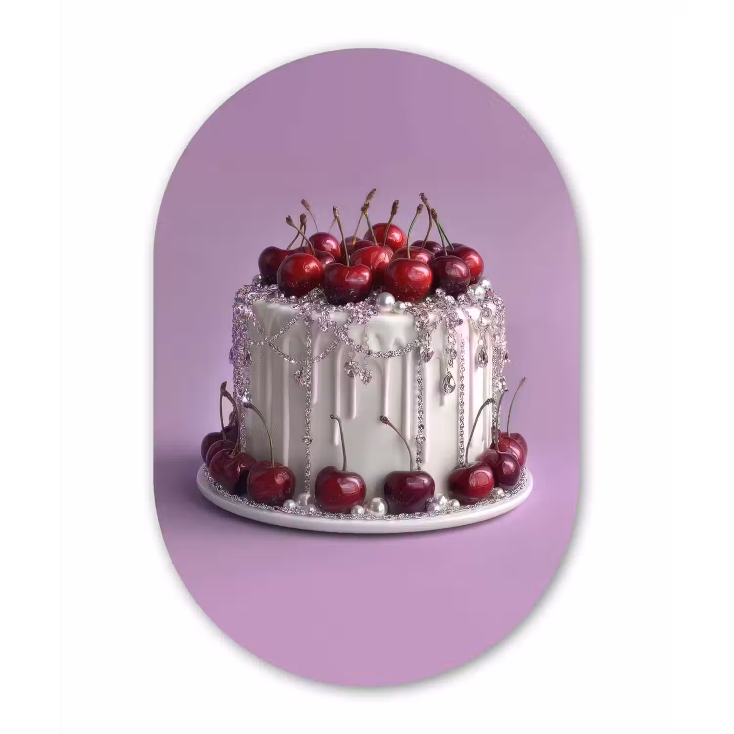 Taart - Kersen - Juwelen - Rood Wandcirkel Ovaal Glas middel -3d