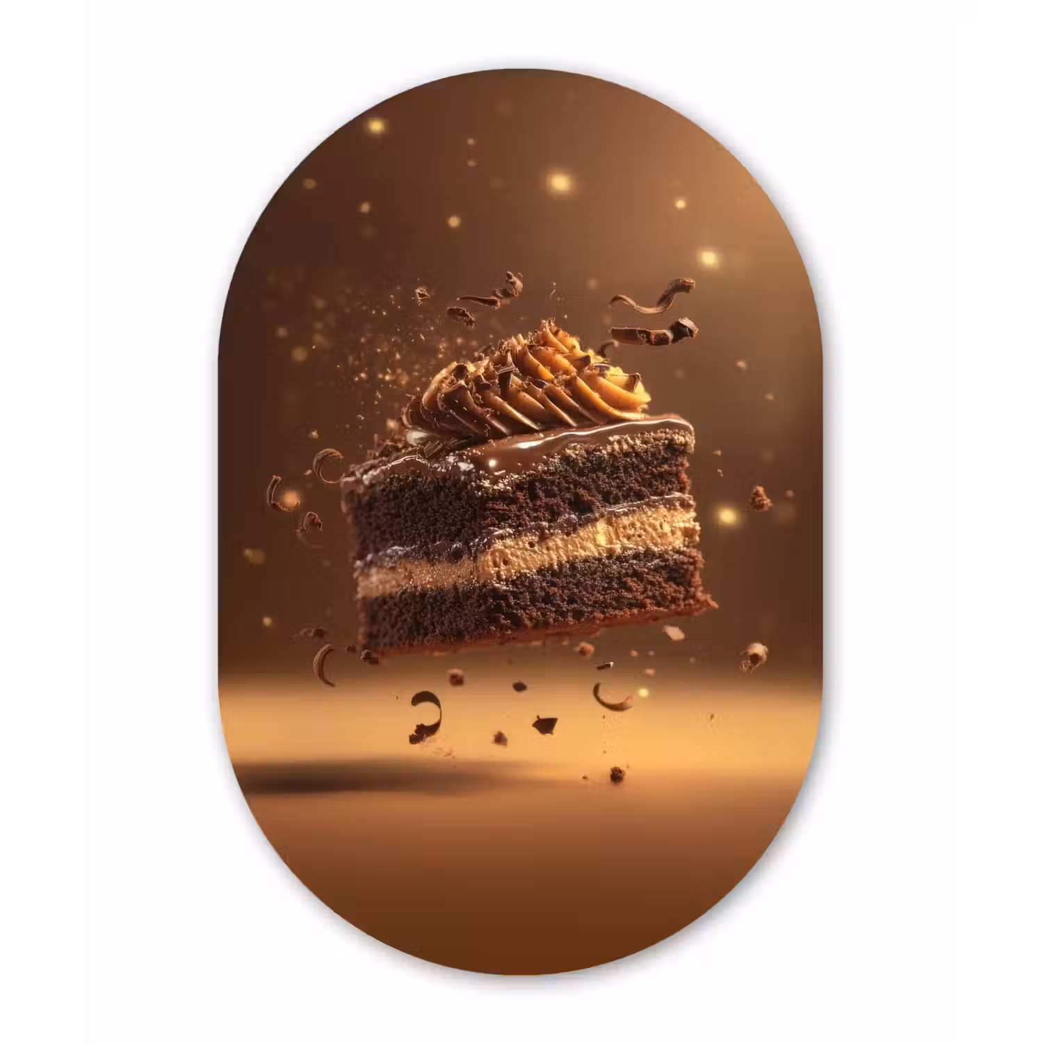 Taart - Chocolade - Eten - Brownie Wandcirkel Ovaal Glas middel -3d