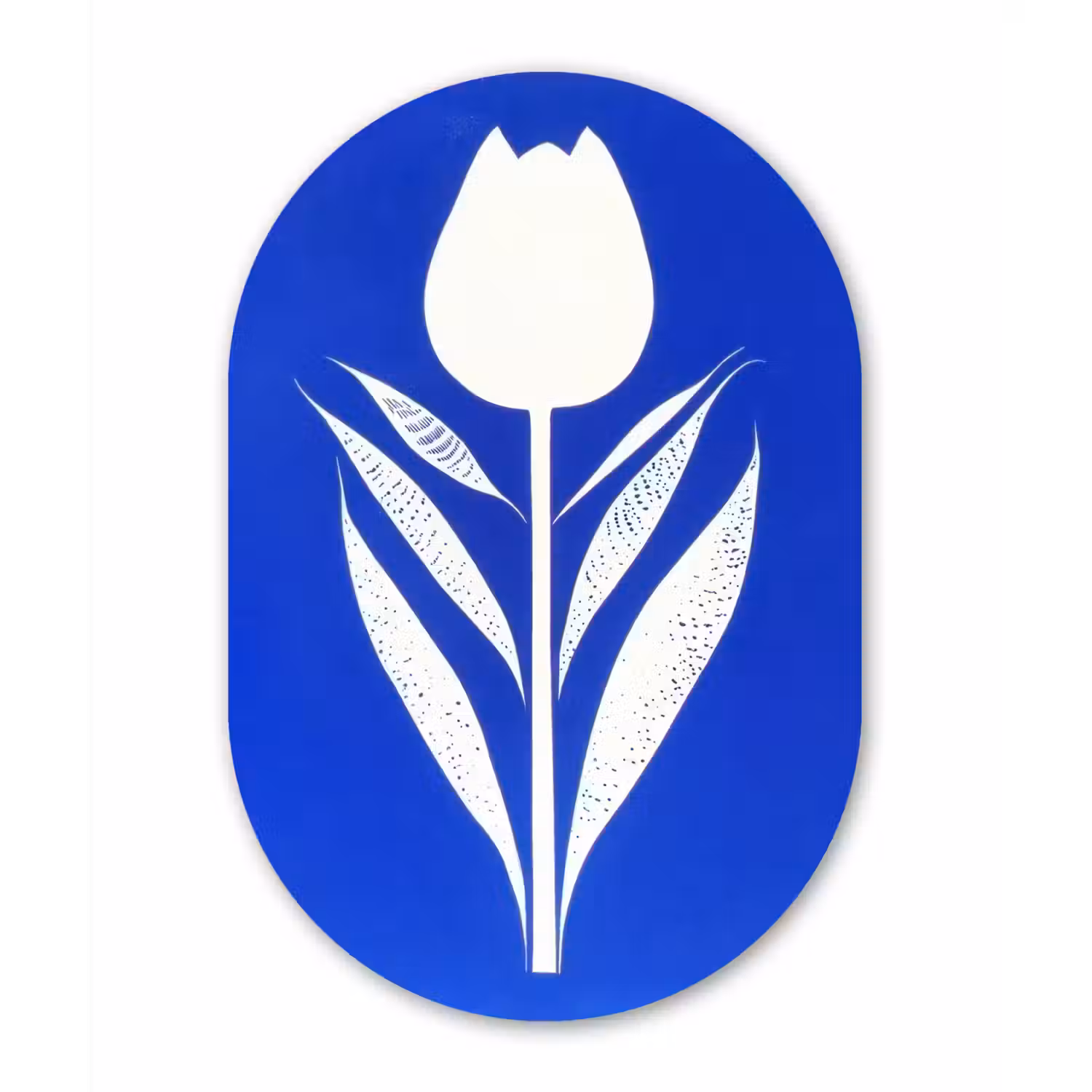 Tulp - Minimalistisch - Bladeren - Wit Wandcirkel Ovaal Glas middel -3d