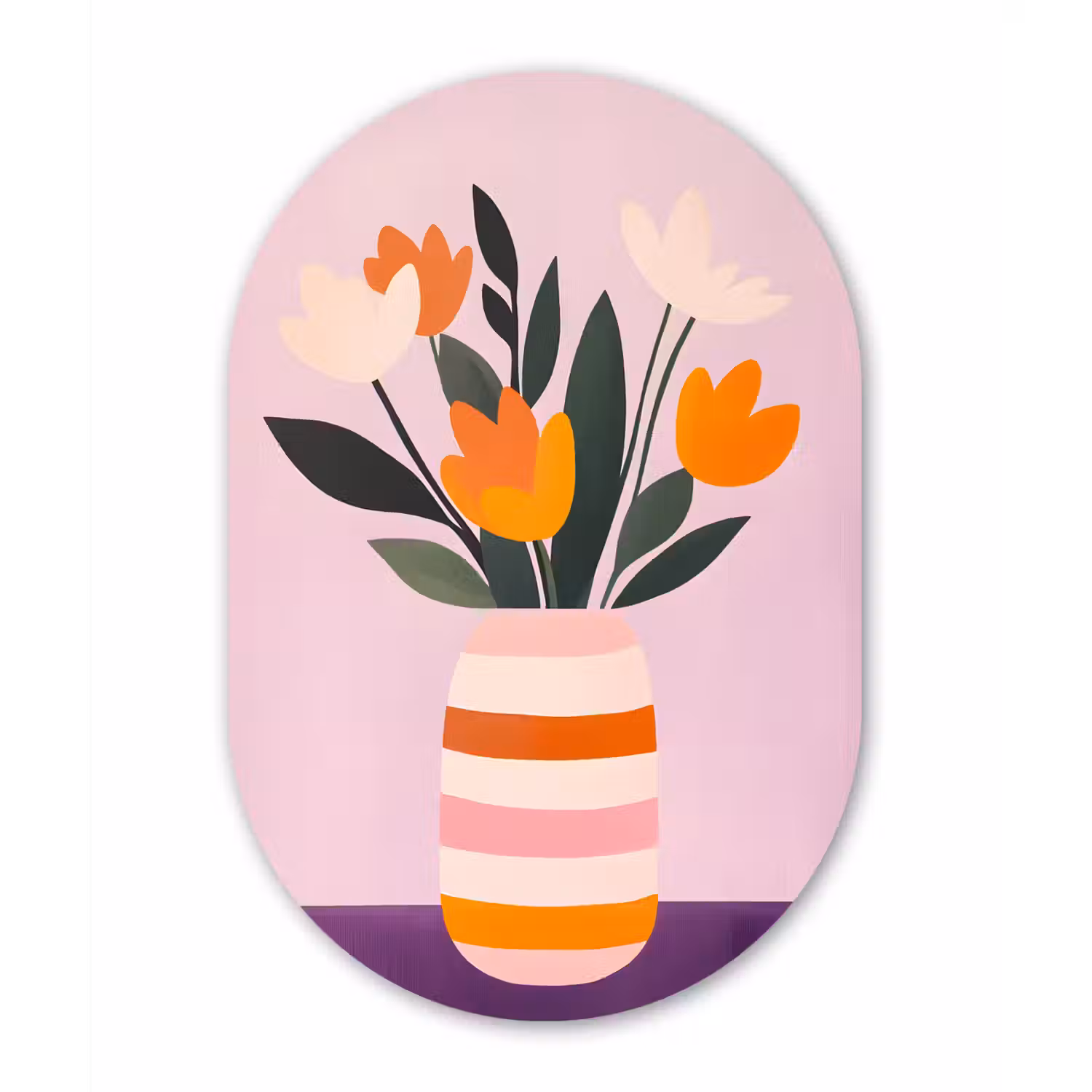 Tulpen - Vaas - Strepen - Paars Wandcirkel Ovaal Glas middel -3d