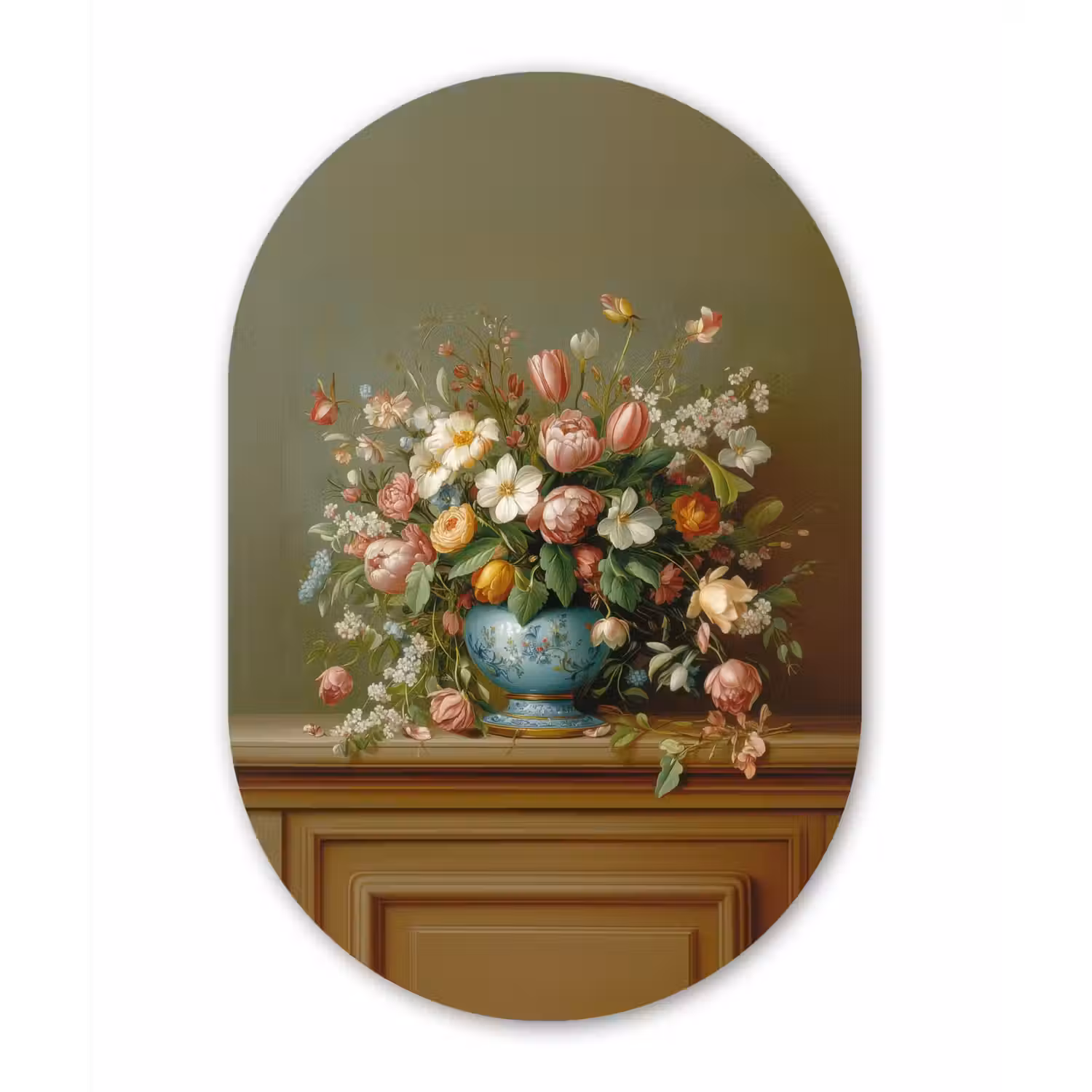 Vaas - Pastel - Kleuren - Bloemen Wandcirkel Ovaal Glas middel -3d