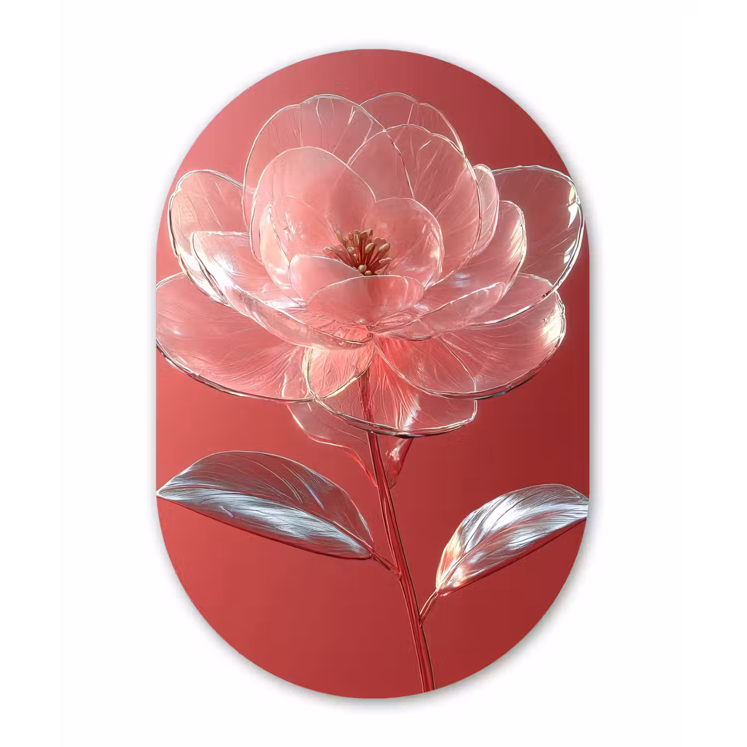 Sierlijk - Bloem - Roze - Glazen Wandcirkel Ovaal Glas middel -3d