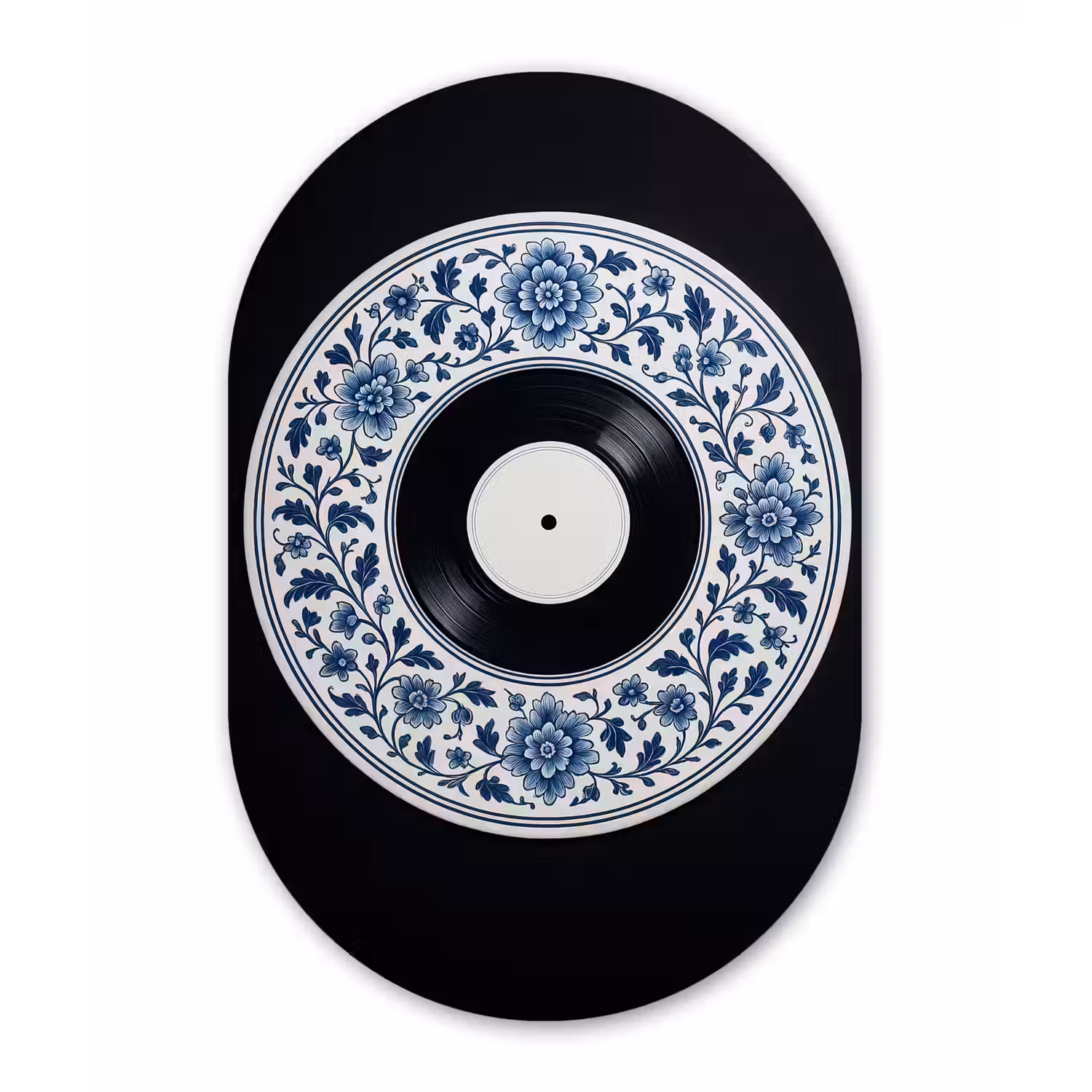 Vinyl - LP - Delfts Blauw - Muziek Wandcirkel Ovaal Glas middel -3d