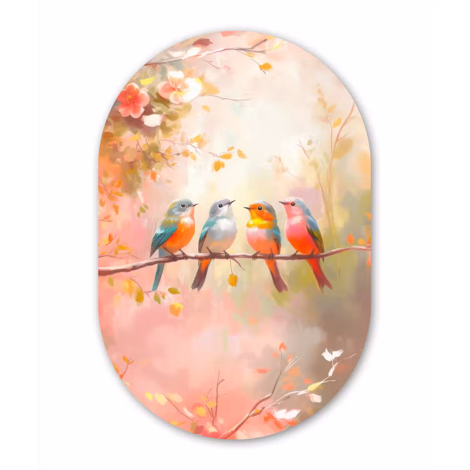 Vogels - Kleurrijk - Tak Wandcirkel Ovaal Glas middel -3d