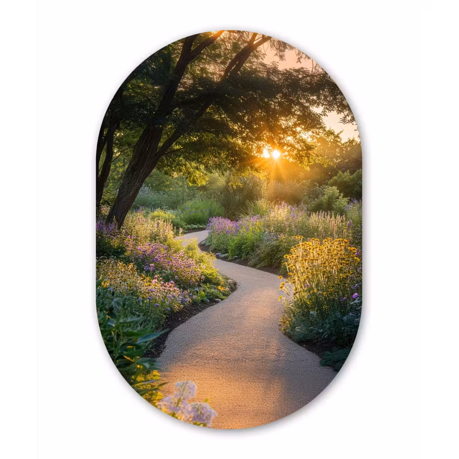Pad - Bloemen - Park Wandcirkel Ovaal Glas middel -3d
