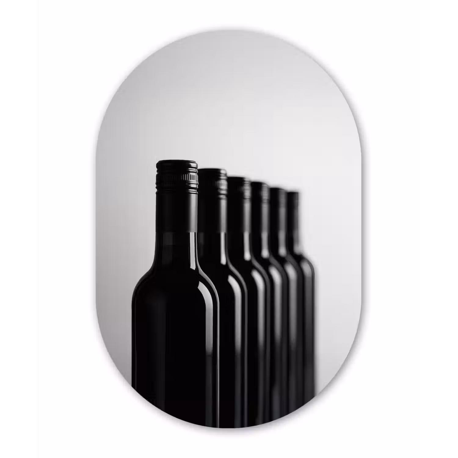 Wijnflessen - Zwart - Minimalistisch Wandcirkel Ovaal Glas middel -3d