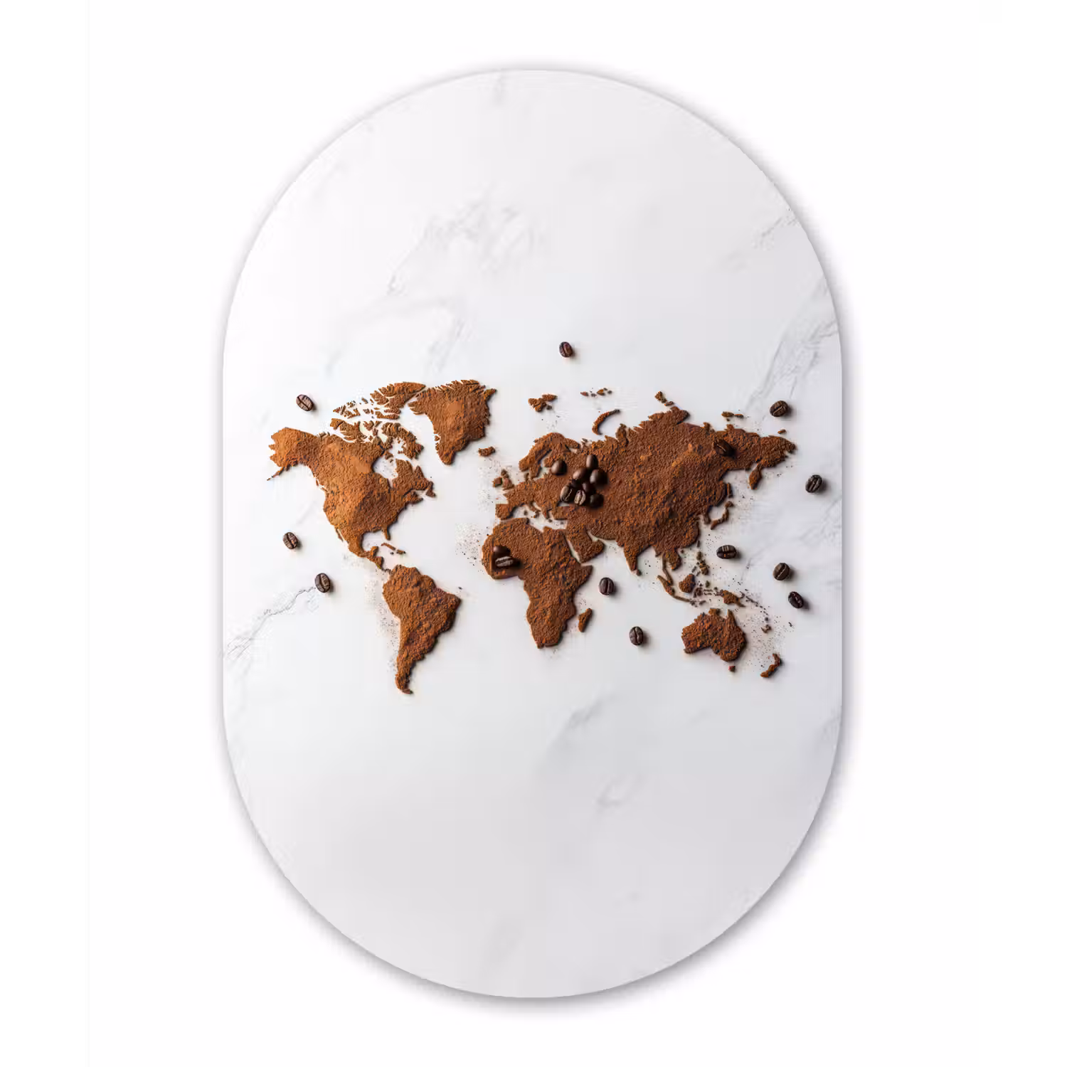 Wereldkaart - Koffie - Marmer Wandcirkel Ovaal Glas middel -3d