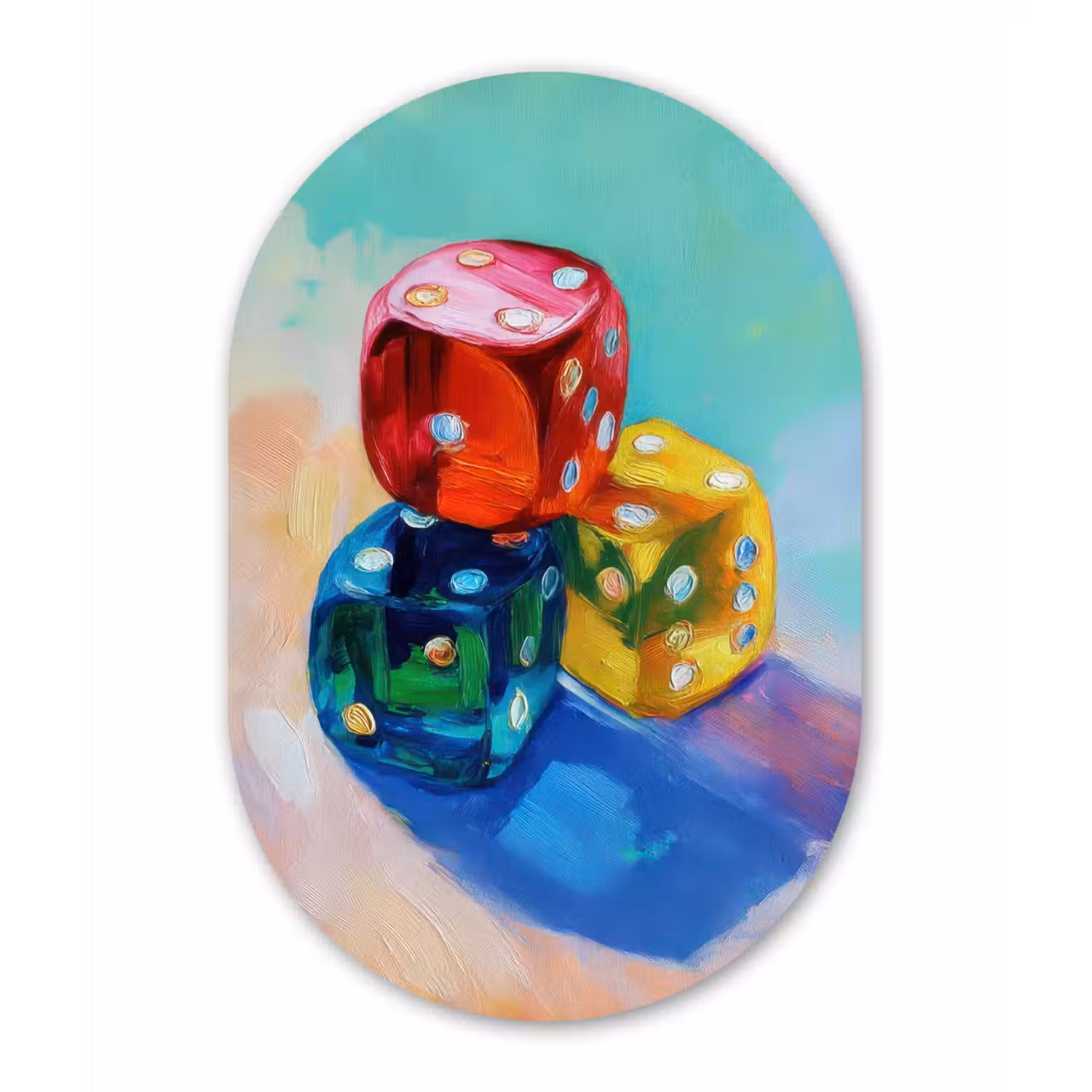 Dobbelstenen - Kleurrijk - Getallen - Stipjes Wandcirkel Ovaal Glas middel -3d
