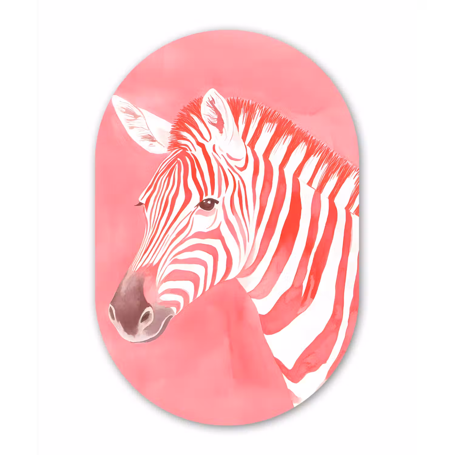 Zebra - Pink - Verf Wandcirkel Ovaal Glas middel -3d