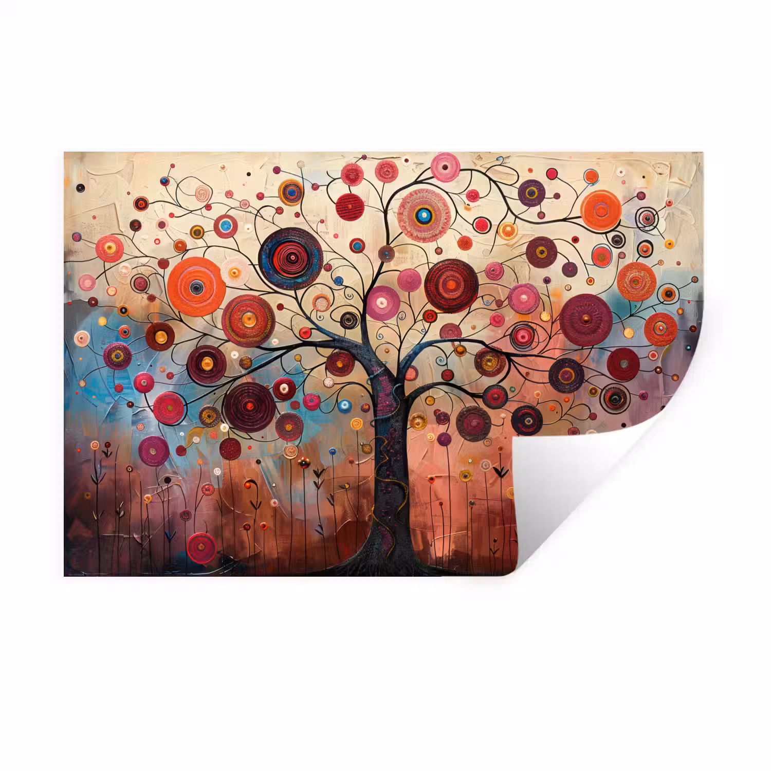 Levensboom - Bloemen - Roze - Hippie - Kunst Muursticker klein -3d