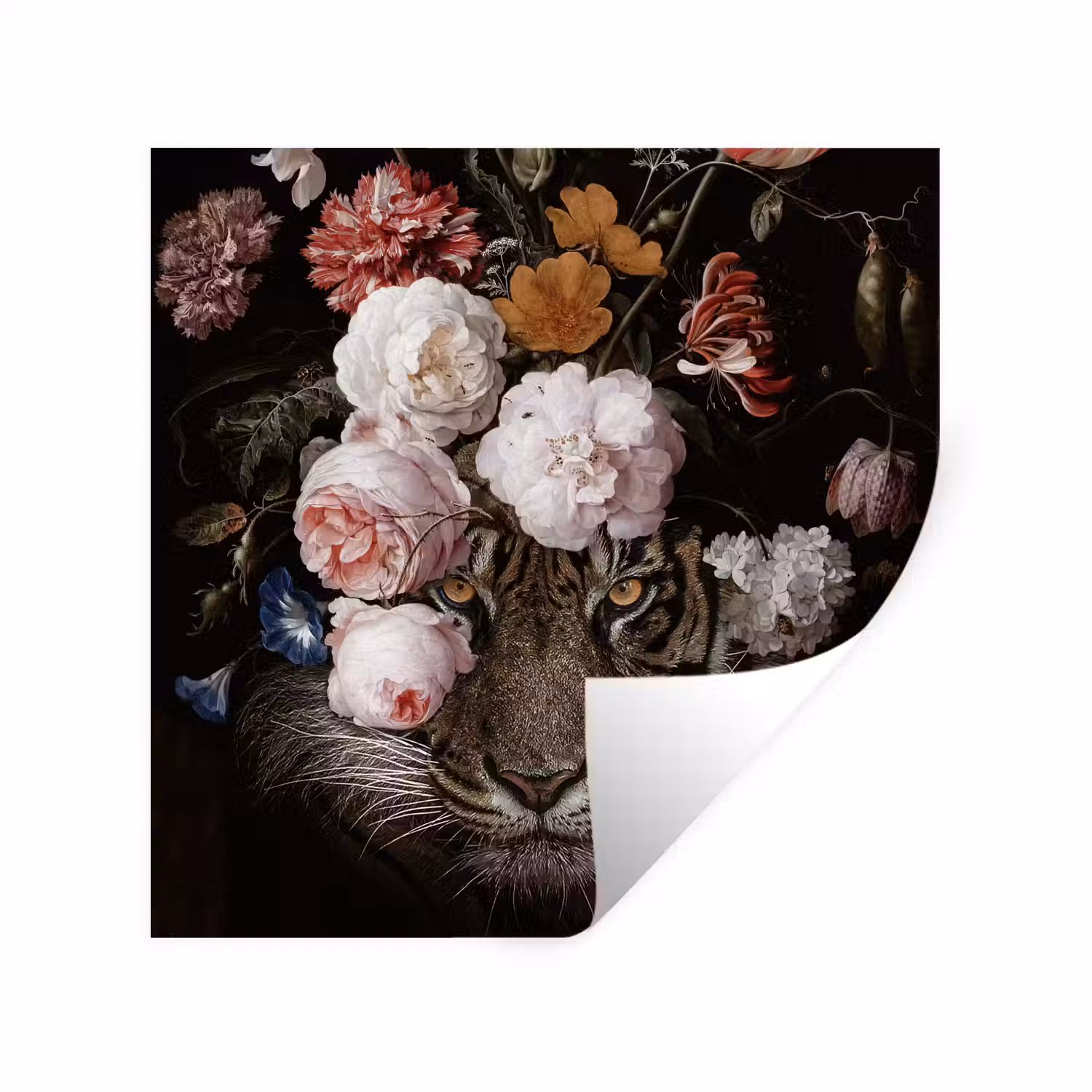 Bloemen - Jan Davidsz de Heem - Tijger - Schilderij - Stilleven - Oude meesters Muursticker klein -3d