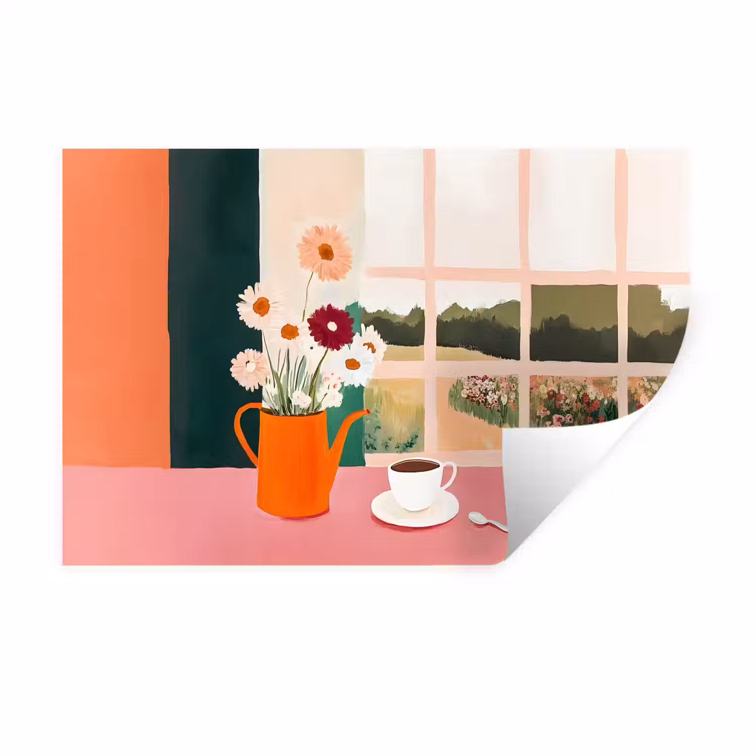 Bloemen - Koffie - Raam Muursticker klein -3d