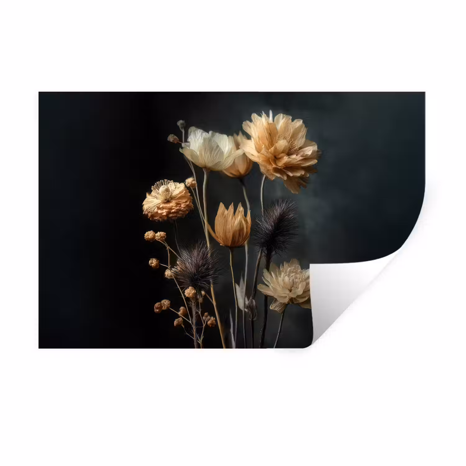 Boeket - Bloemen - Licht - Zwart Muursticker klein -3d