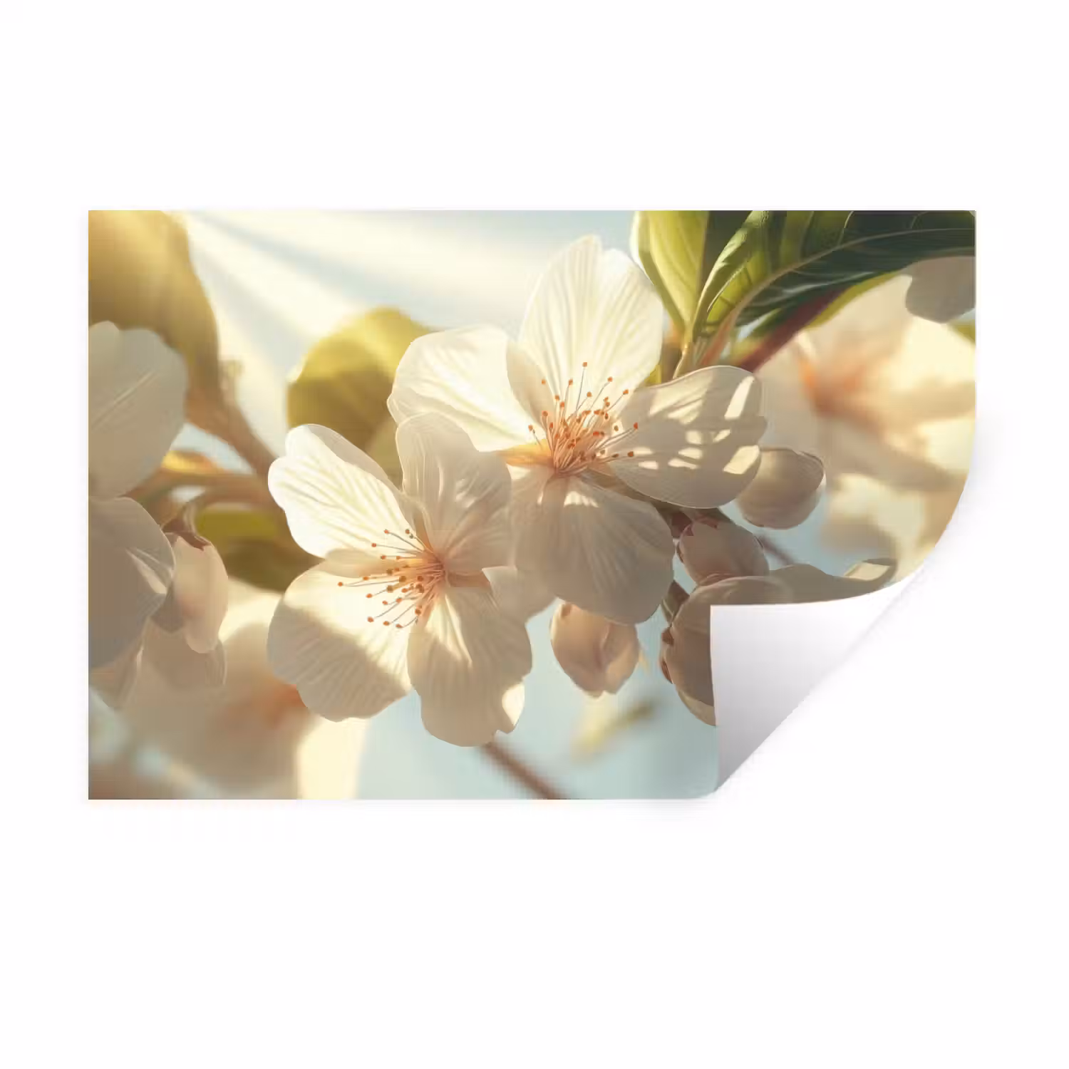Bloesems - Wit - Zonnestralen - Bloemblaadjes Muursticker klein -3d