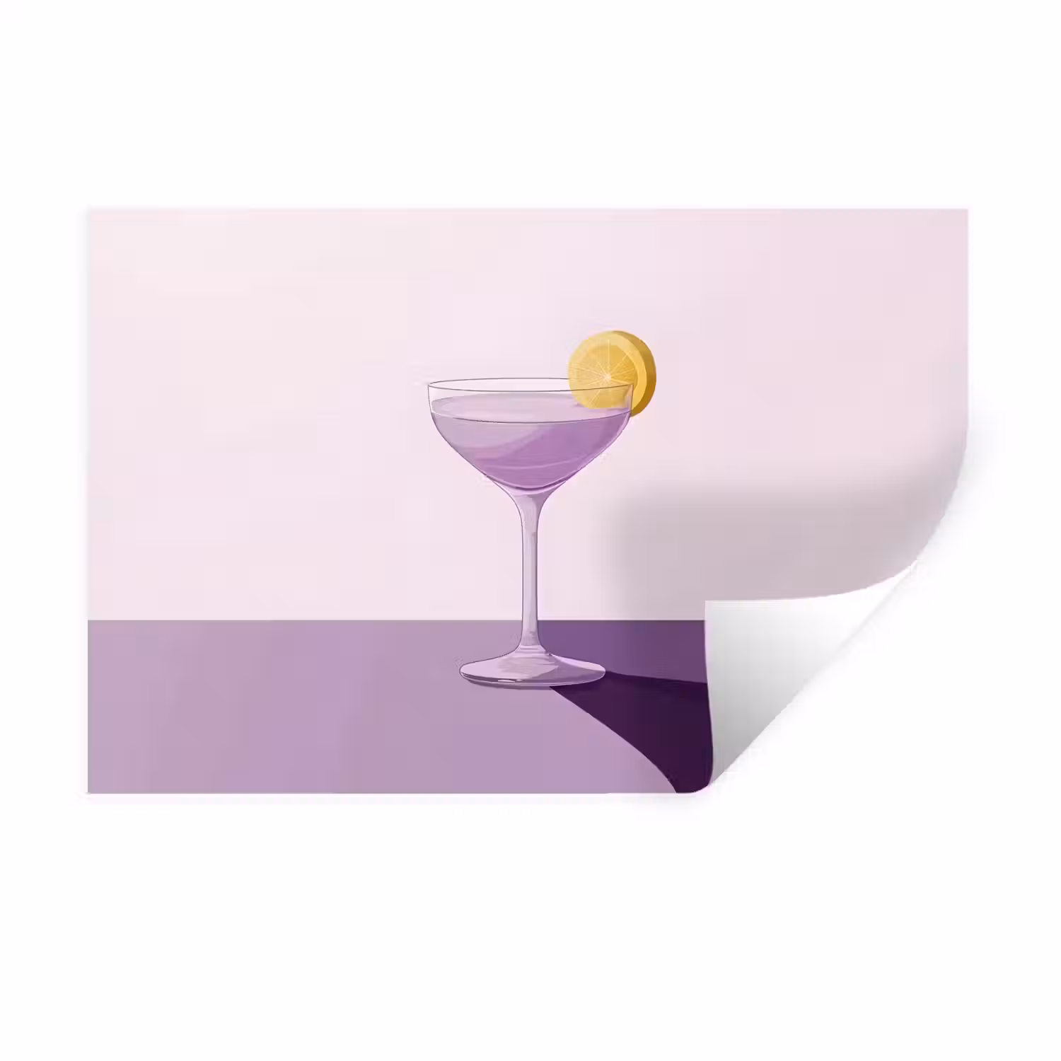 Cocktail - Paars - Minimalistisch - Citroen Muursticker klein -3d
