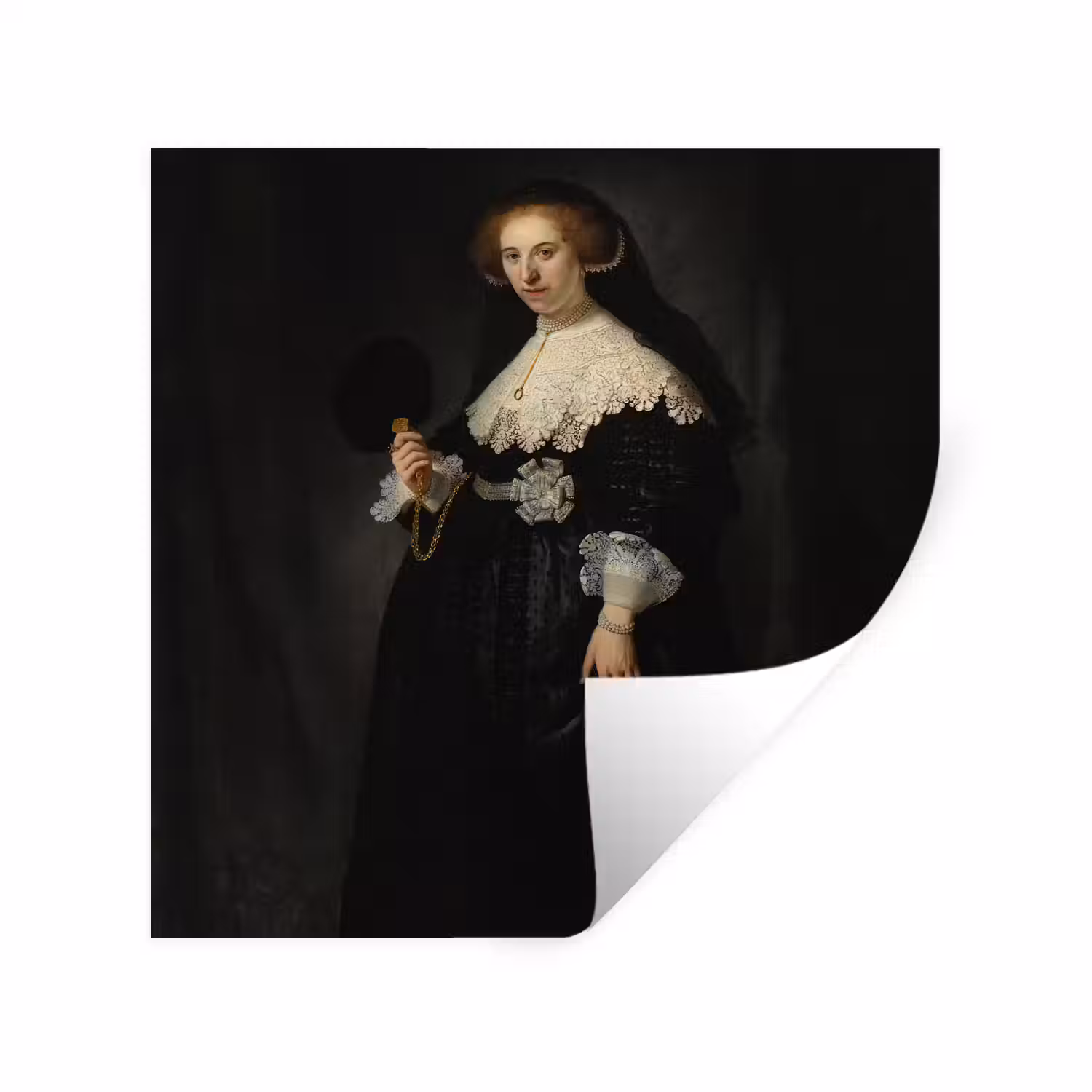 Het huwelijksportret van Oopjen Coppit - Rembrandt van Rijn Muursticker klein -3d