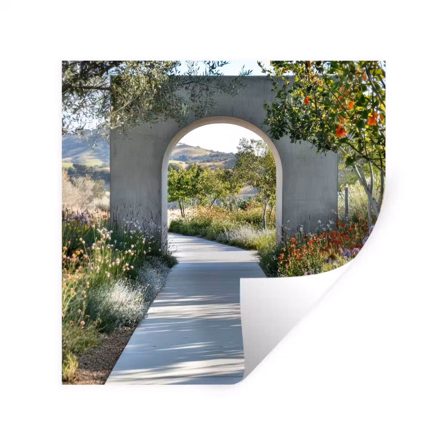Doorkijk - Pad - Beton - Landschap Muursticker klein -3d