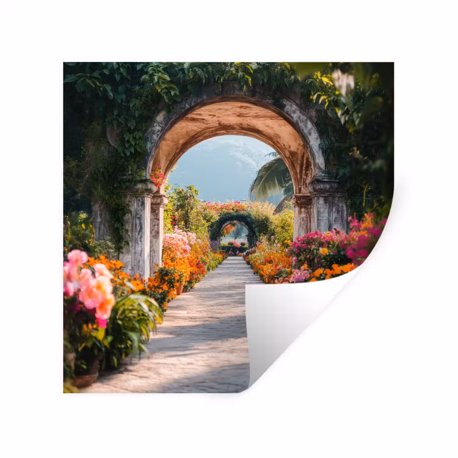 Doorkijk - Bloemen - Tropisch - Kleurrijk Muursticker klein -3d