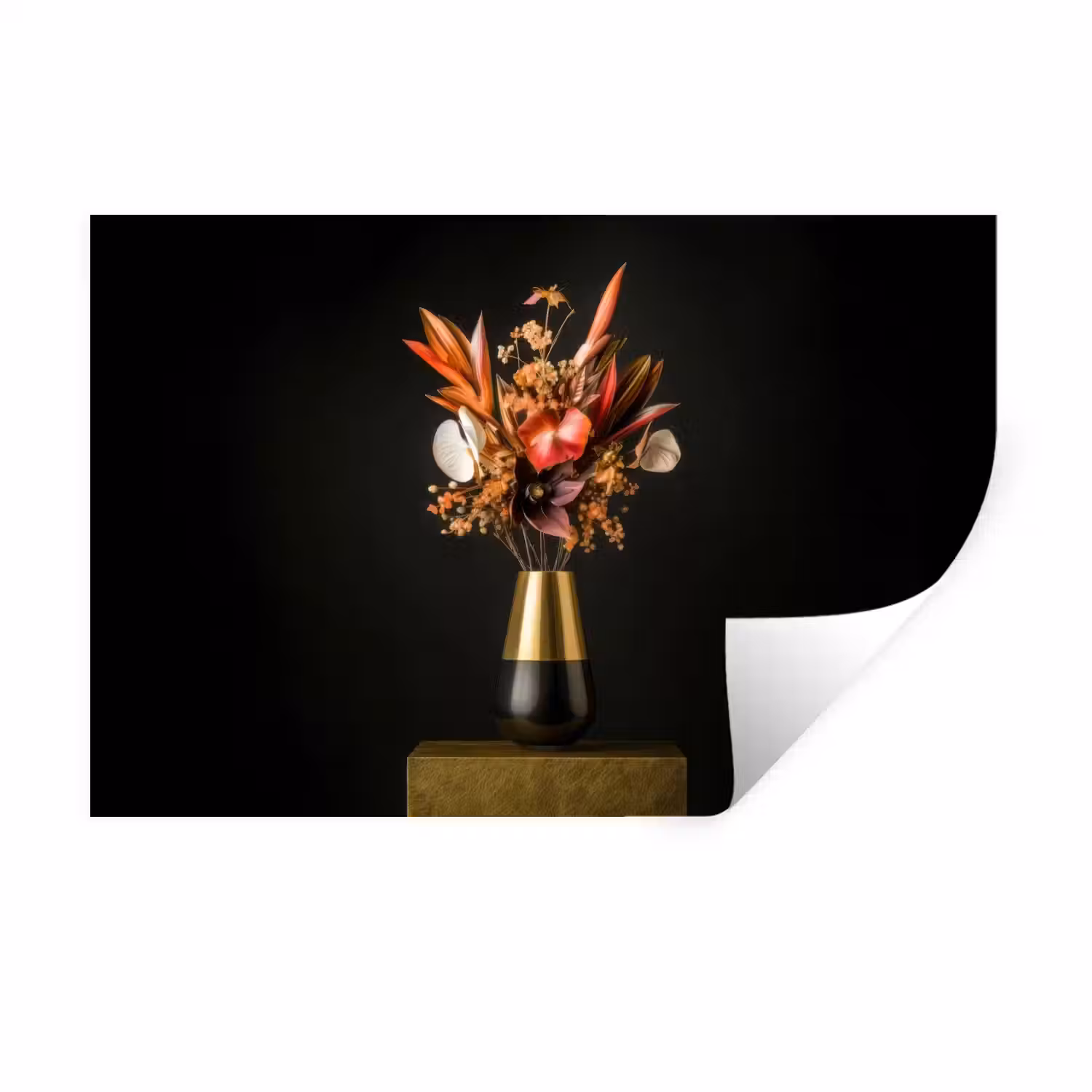 Exotisch - Boeket - Vaas - Goud Muursticker klein -3d