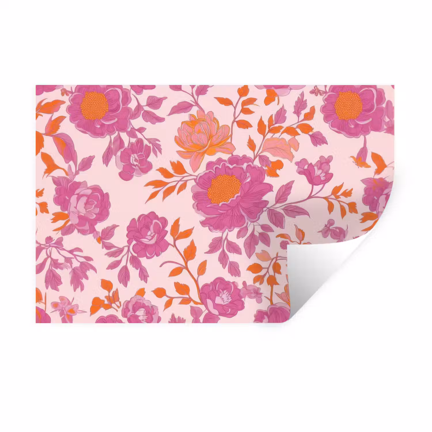 Bloemenpatroon - Roze - Oranje - Bloemen Muursticker klein -3d