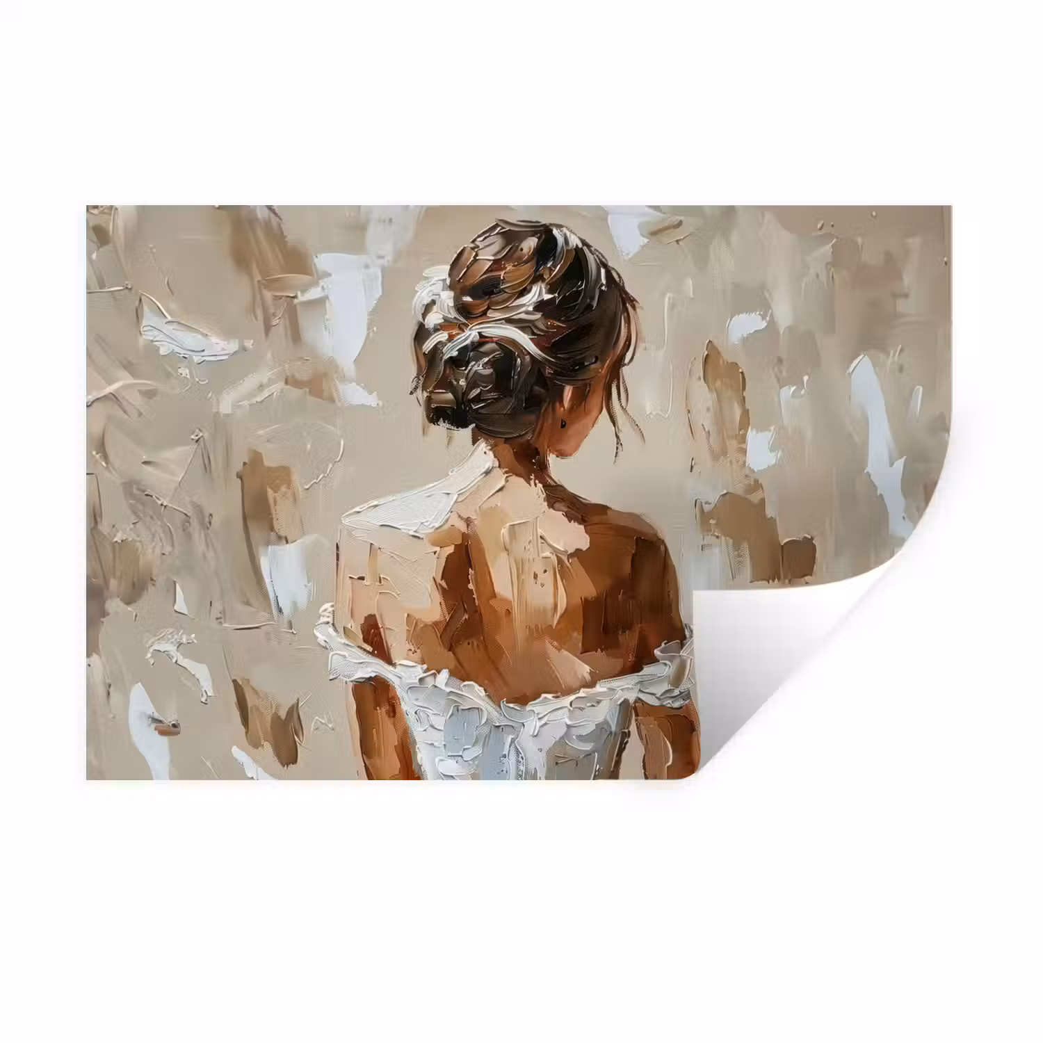 Vrouw - Verf - Abstract - Beige - Modern Muursticker klein -3d