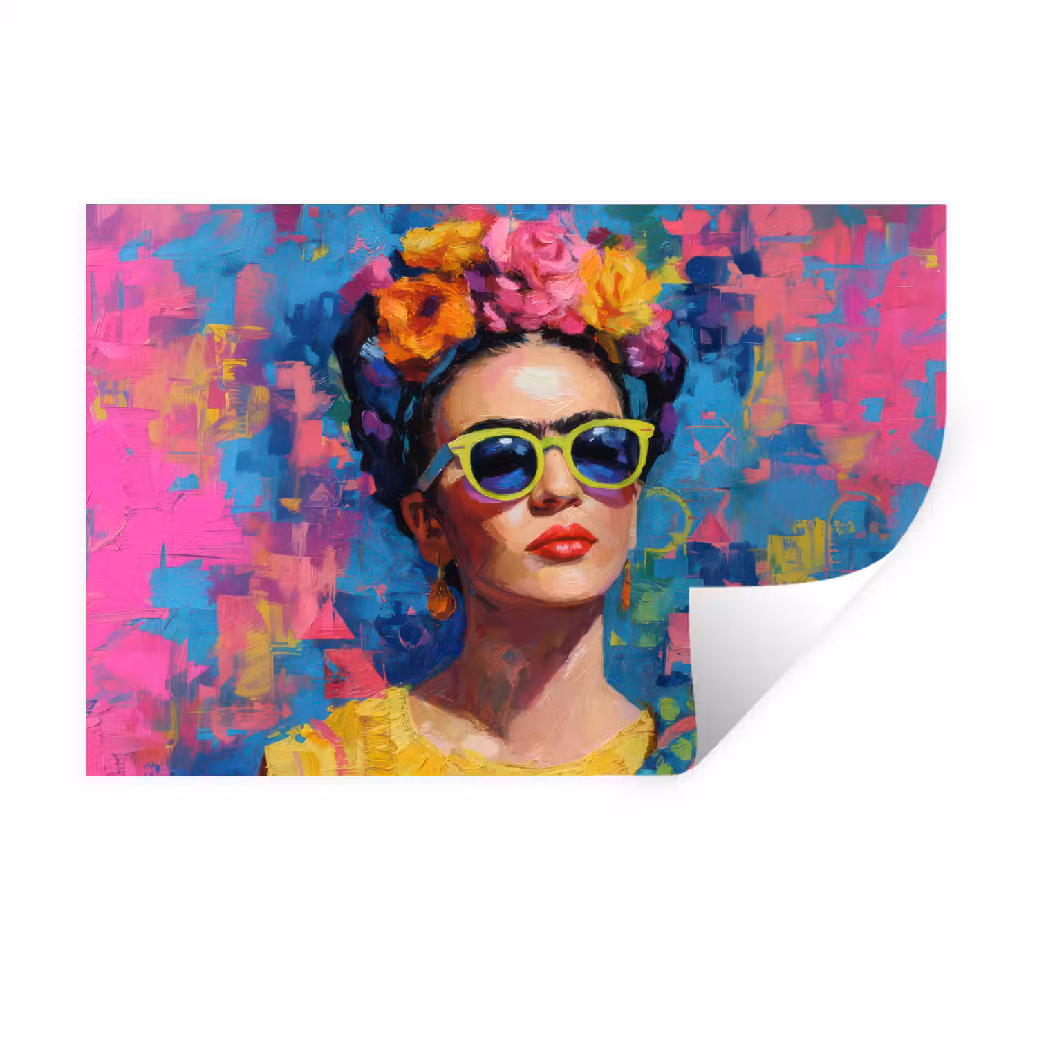 Vrolijk portret - Vrouw - Bloemenkroon Muursticker klein -3d