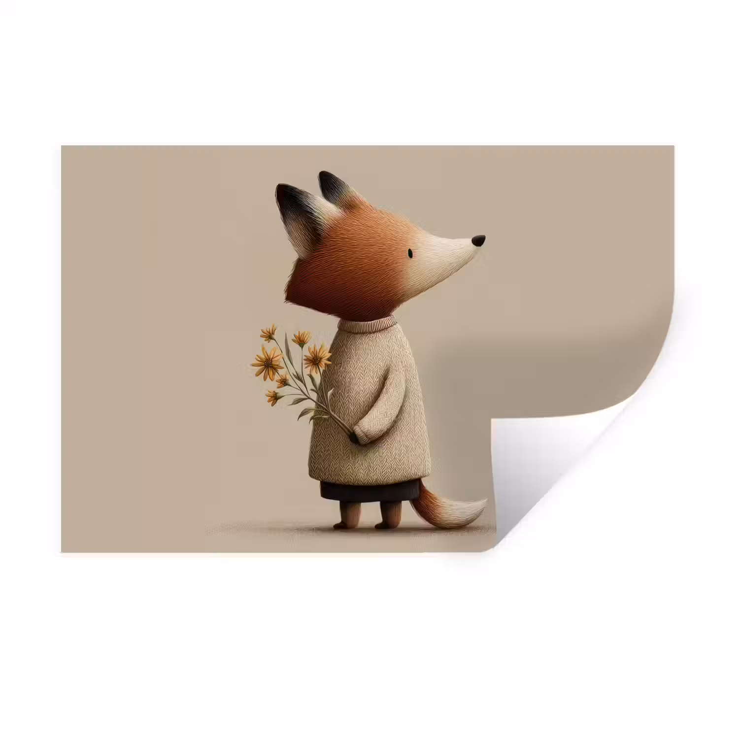 Vos - Gele bloemen - Minimalistisch Muursticker klein -3d