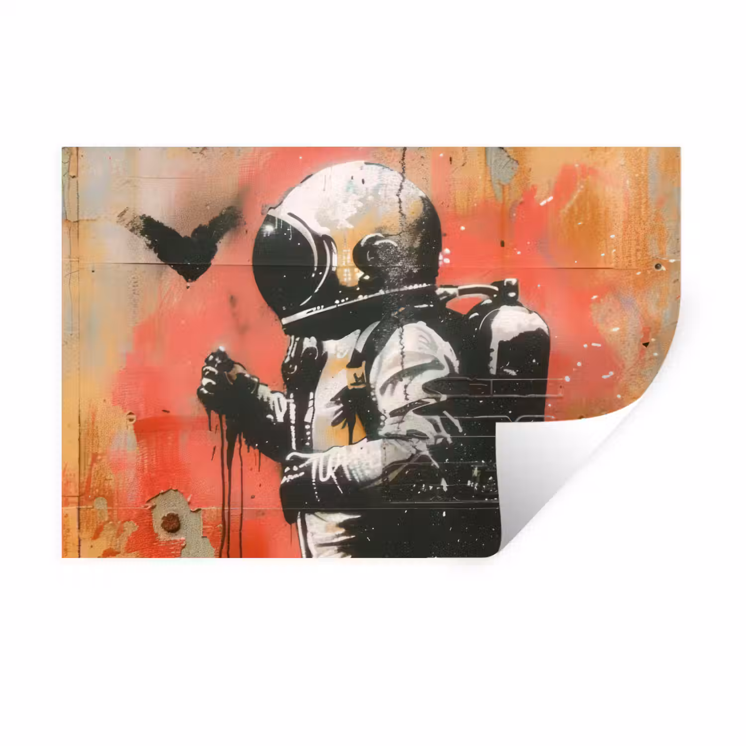 Graffiti - Astronaut - Street art - Ruimte - Banksy Muursticker klein -3d
