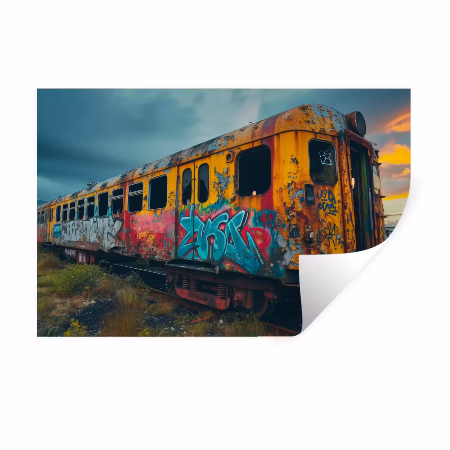 Graffiti - Trein - Street art - Verlaten Muursticker klein -3d